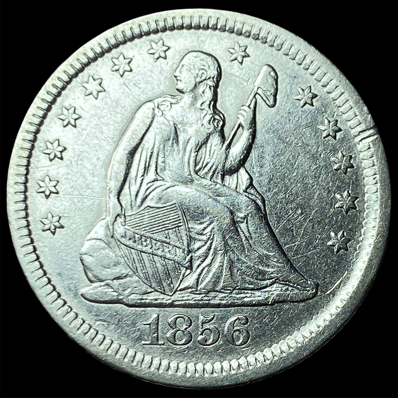 1856 Silver Seated Liberty Quarter CLOSELY UNCIRCULATED: 1856 Silver Seated Liberty Quarter CLOSELY UNCIRCULATED