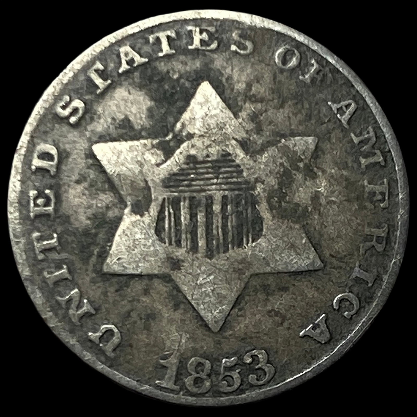 1853 Silver Three-Cent Piece LIGHTLY CIRCULATED: 1853 Silver Three-Cent Piece LIGHTLY CIRCULATED