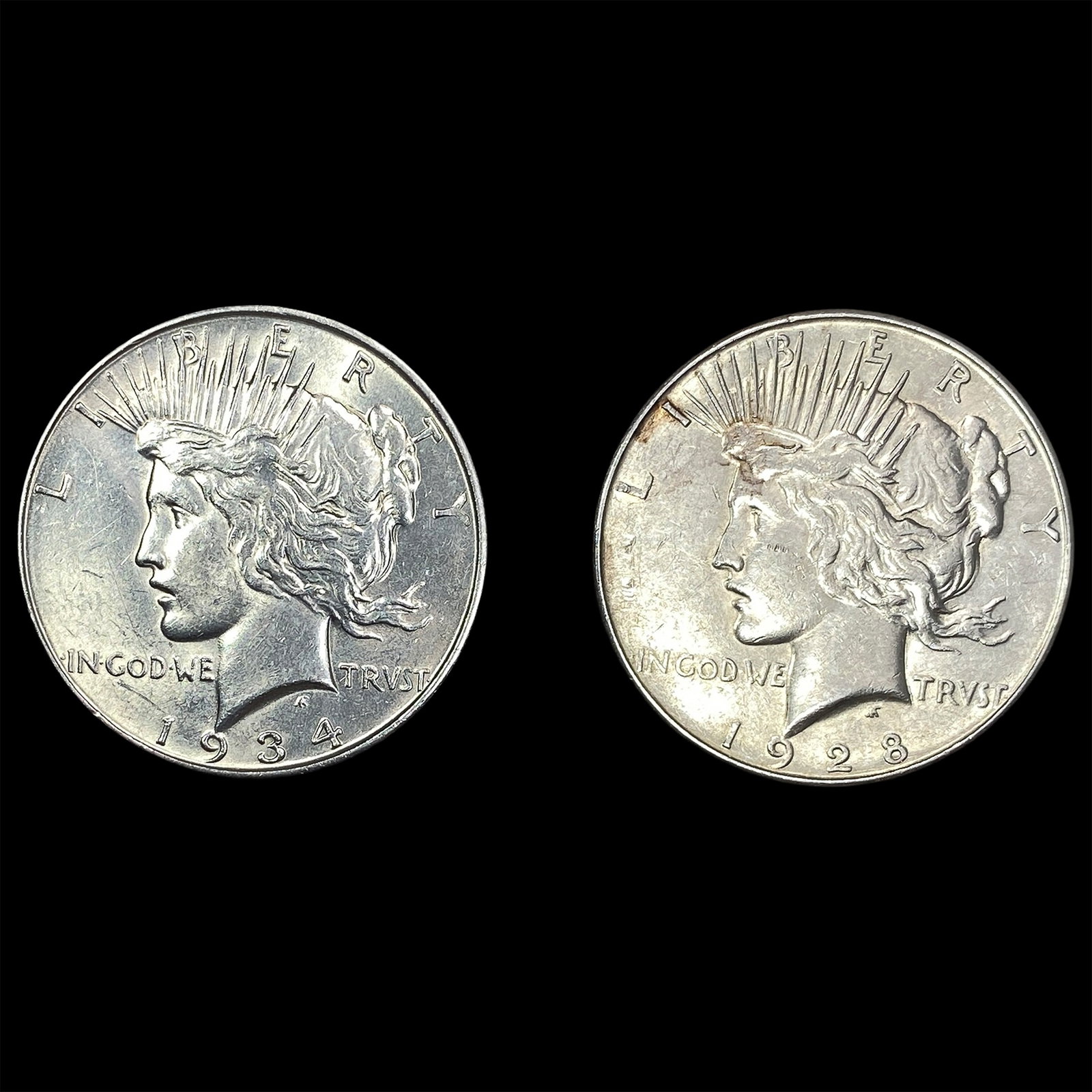[2 Coins] 1928-1934 Silver Peace Dollar: [2 Coins] 1928-1934 Silver Peace Dollar