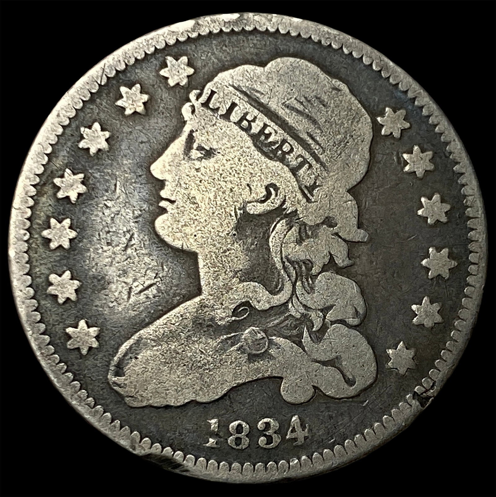 1834 Capped Bust Silver Quarter NICELY CIRCULATED: 1834 Capped Bust Silver Quarter NICELY CIRCULATED