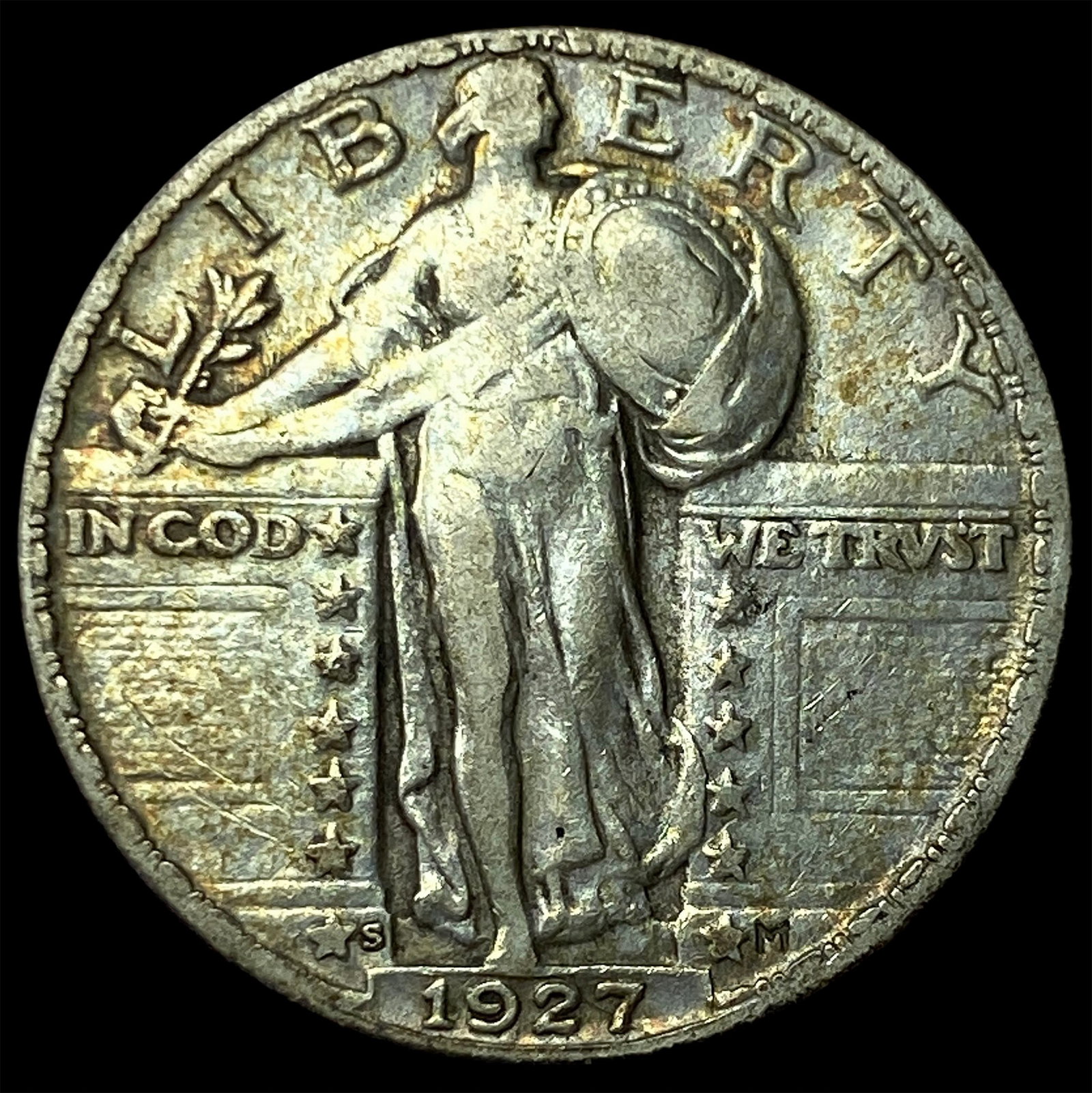 1927-S Silver Standing Liberty Quarter ABOUT UNCIRCULATED: 1927-S Silver Standing Liberty Quarter ABOUT UNCIRCULATED