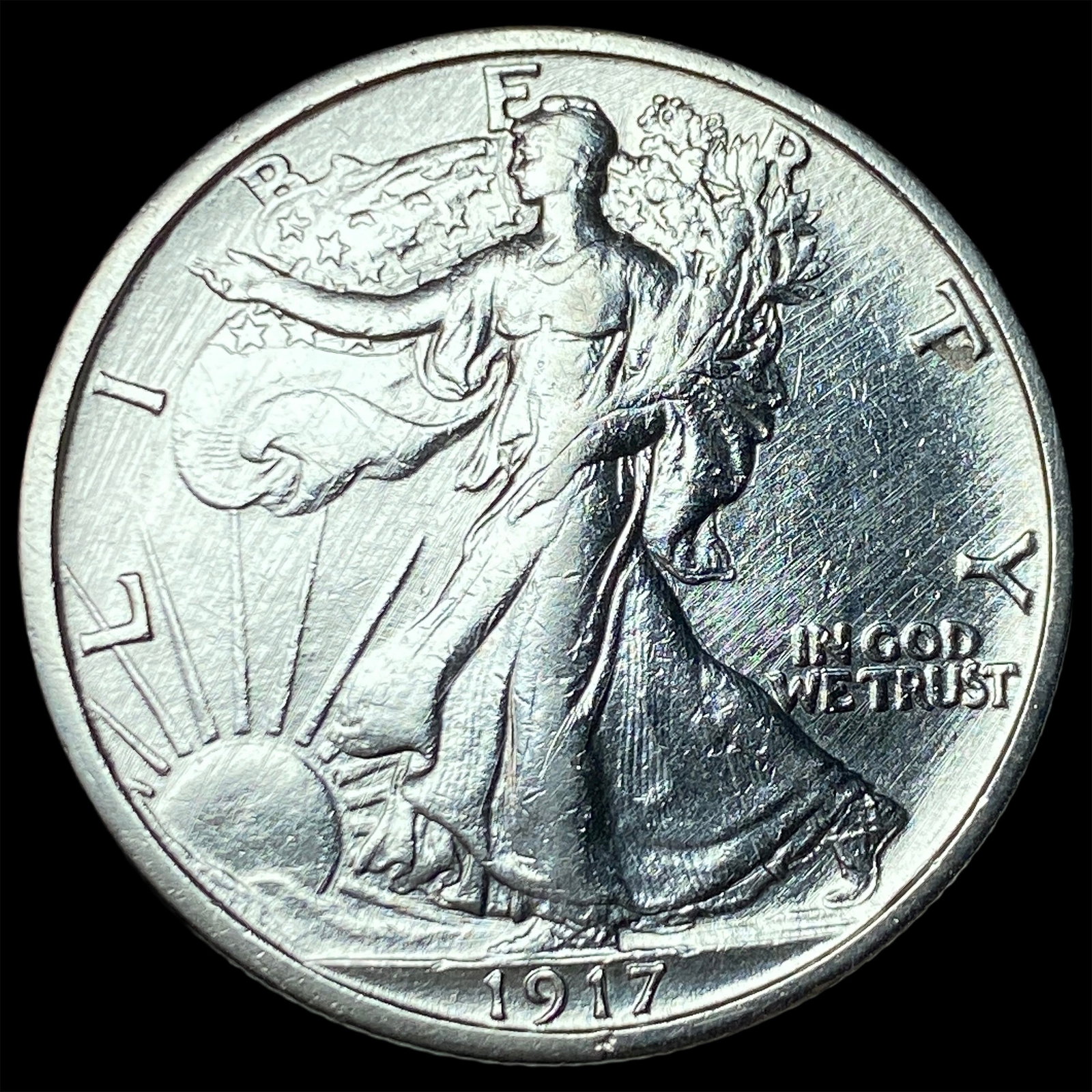 1917-S Silver Walking Liberty Half Dollar CLOSELY UNCIRCULATED (1 of 2)
