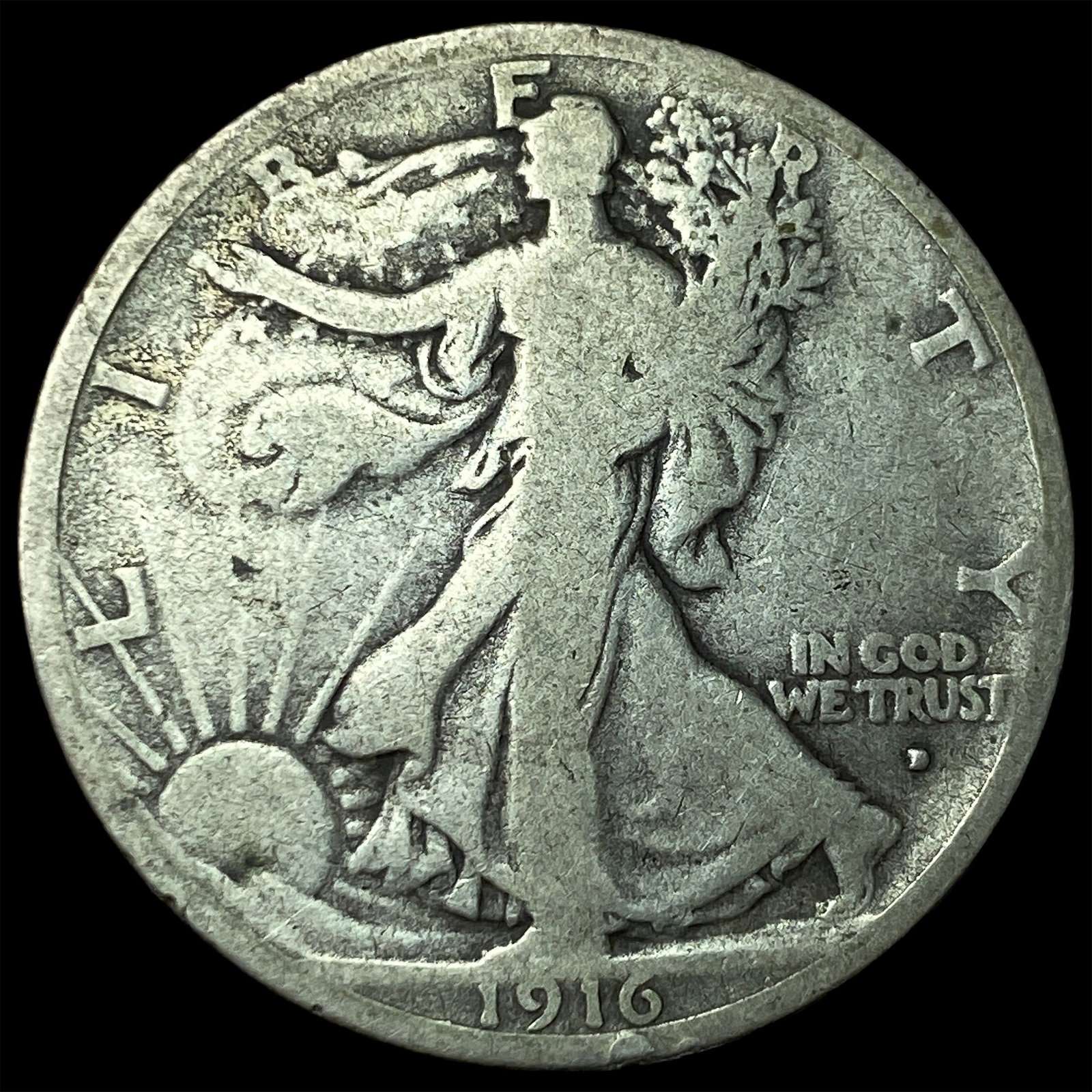 1916-D Silver Walking Liberty Half Dollar NICELY CIRCULATED (1 of 2)