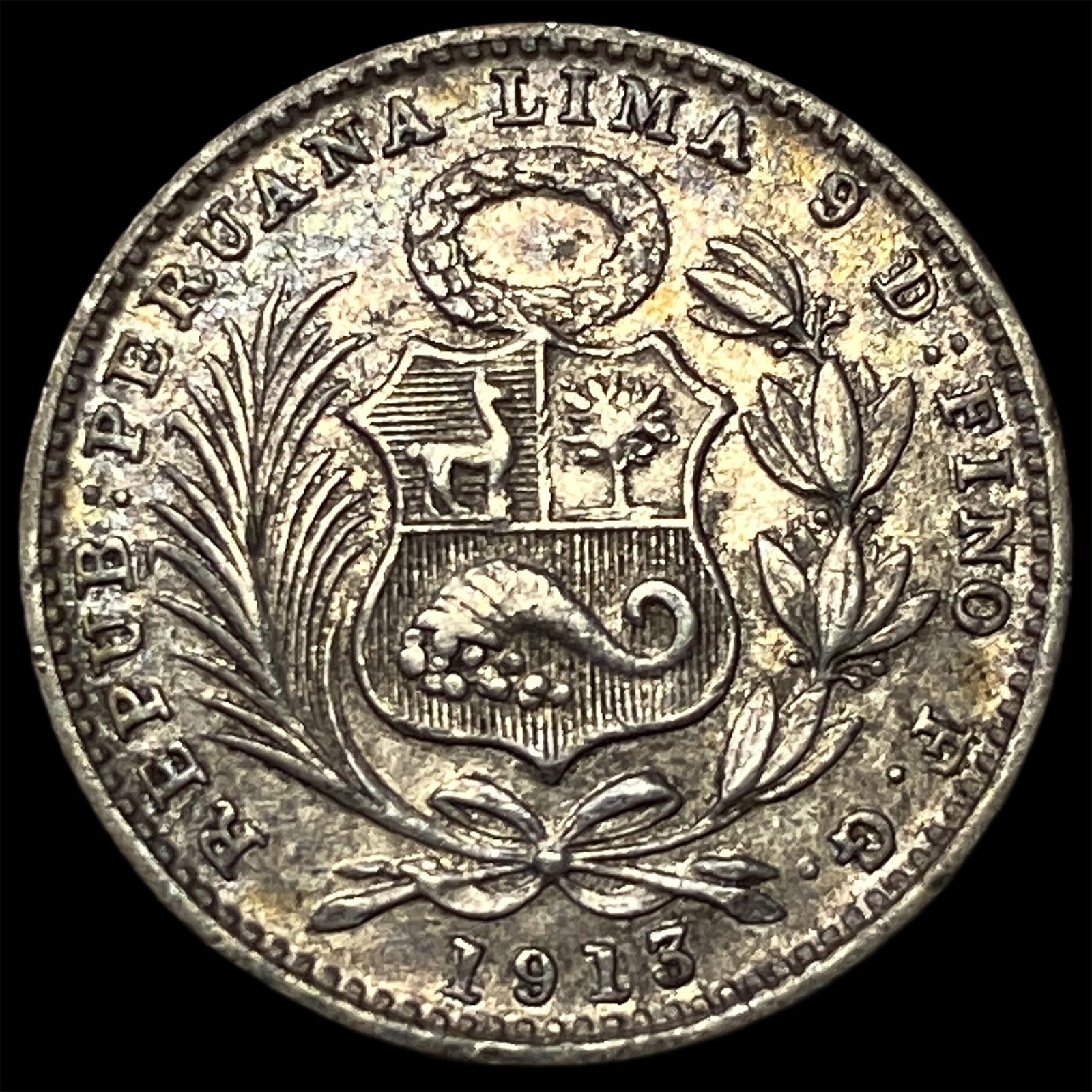 1913 FG Peru Silver Dinero: 1913 FG Peru Silver Dinero