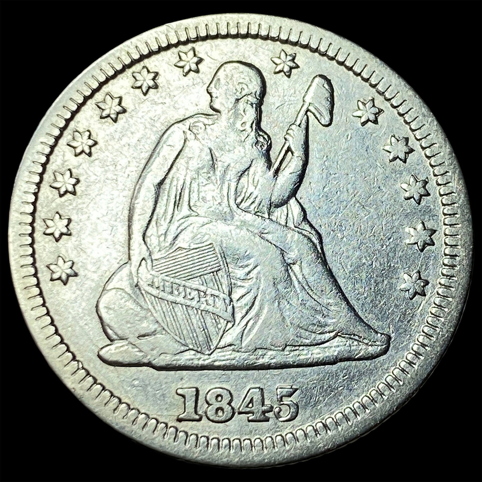 1845 Silver Seated Liberty Quarter NEARLY UNCIRCULATED: 1845 Silver Seated Liberty Quarter NEARLY UNCIRCULATED