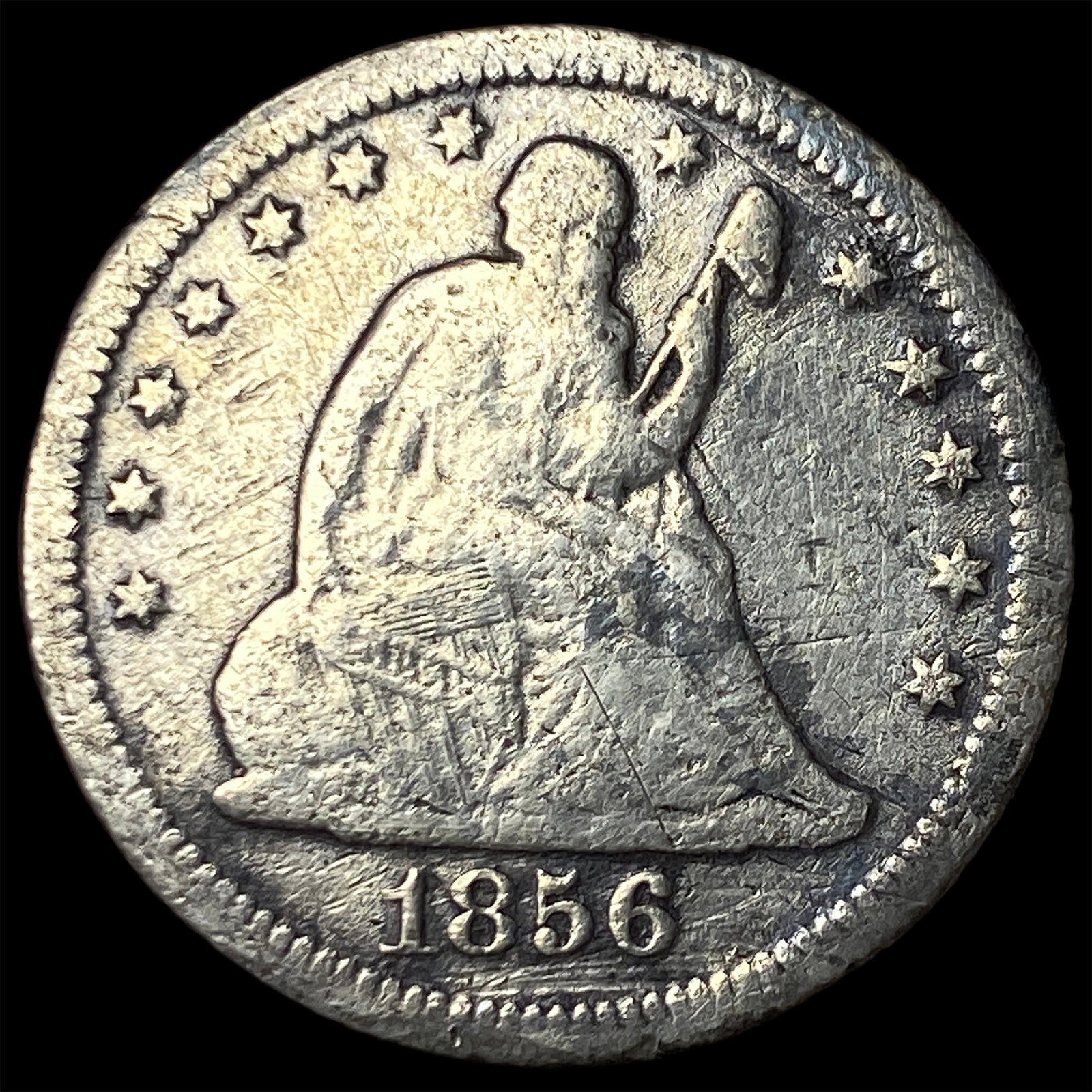 1856-O Silver Seated Liberty Quarter NICELY CIRCULATED: 1856-O Silver Seated Liberty Quarter NICELY CIRCULATED
