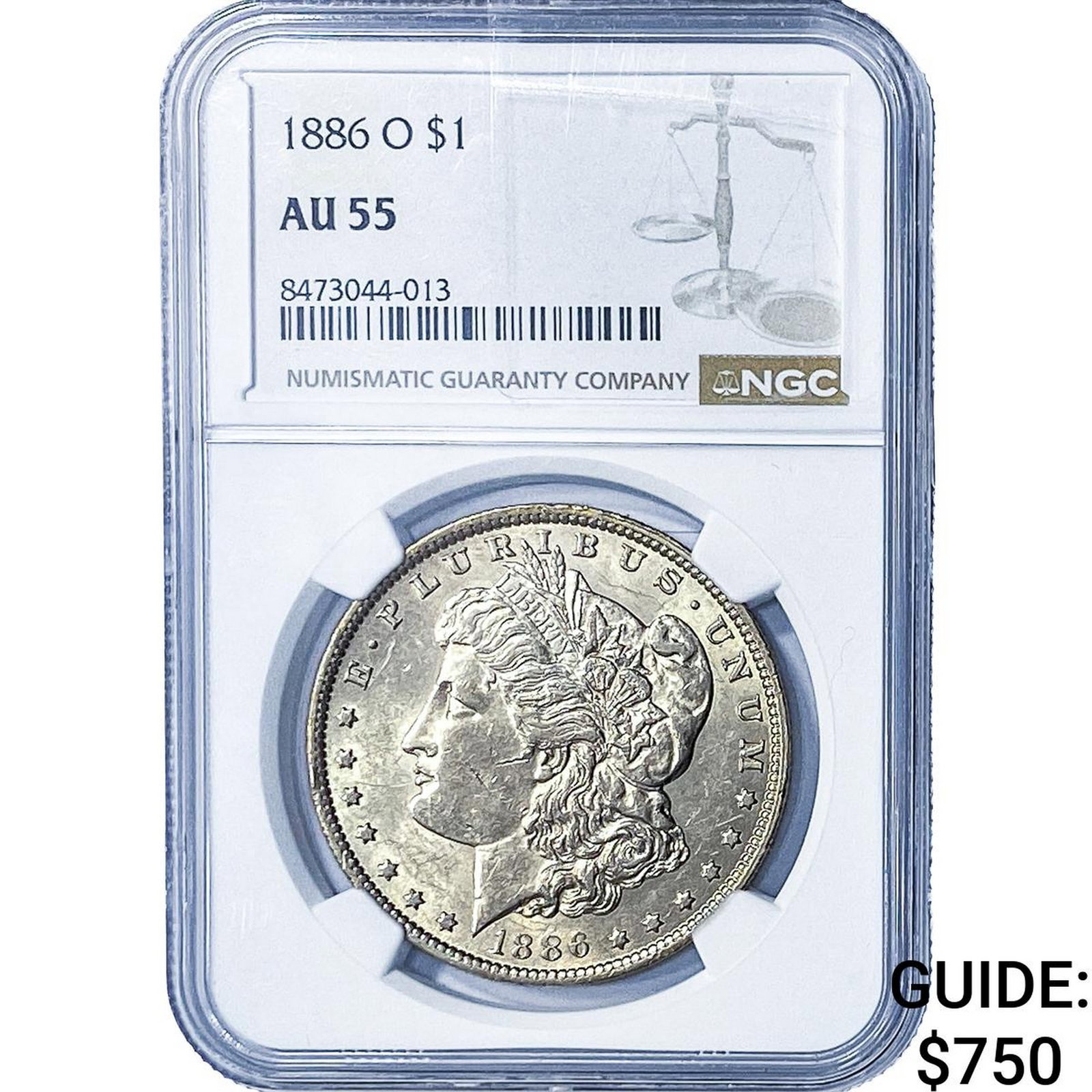 1886-O Morgan Silver Dollar NGC AU55: 1886-O Morgan Silver Dollar NGC AU55