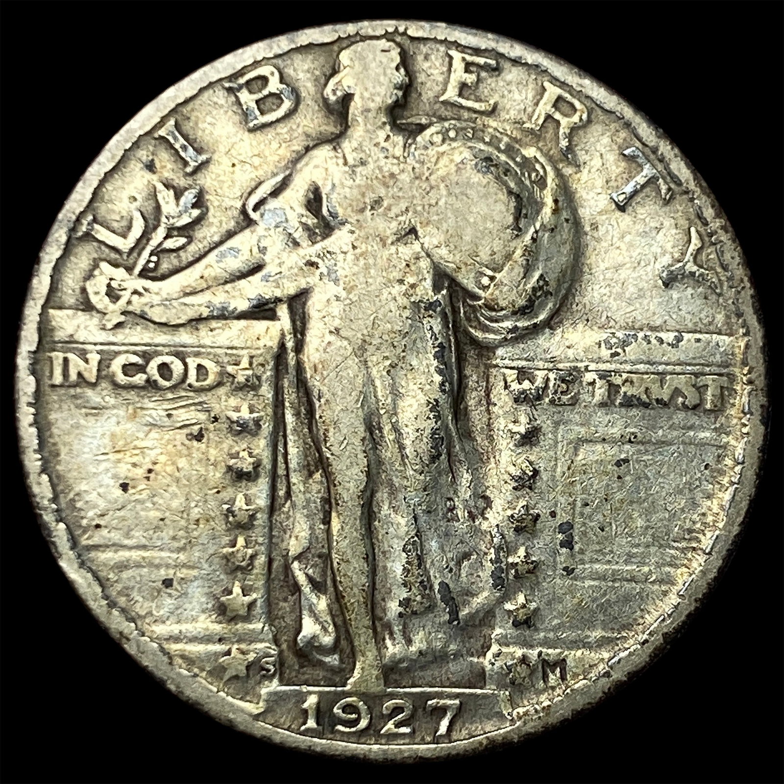 1927-S Silver Standing Liberty Quarter NEARLY UNCIRCULATED: 1927-S Silver Standing Liberty Quarter NEARLY UNCIRCULATED