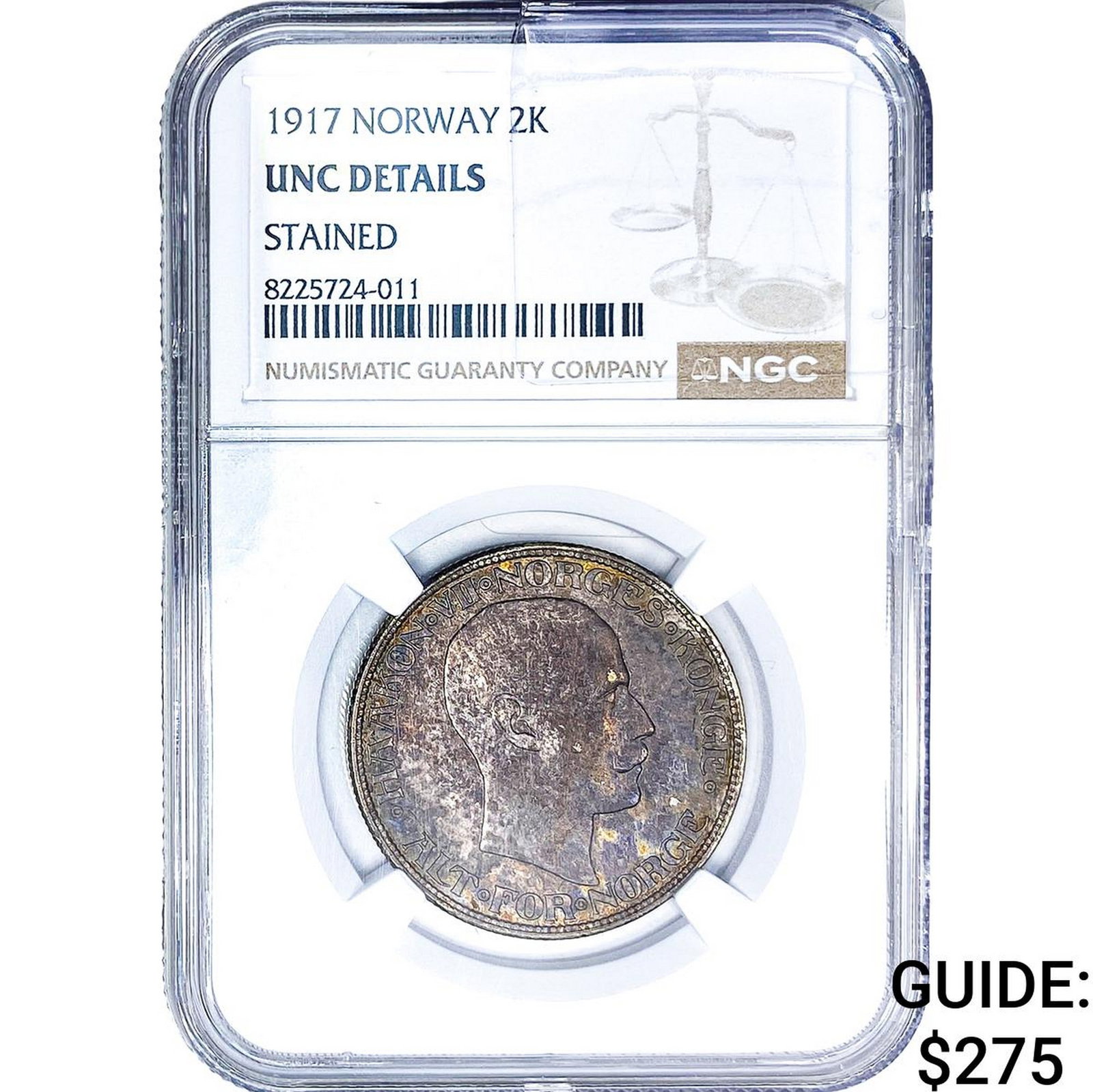 1917 Norway Silver 2 Kroner NGC UNC Details: 1917 Norway Silver 2 Kroner NGC UNC Details