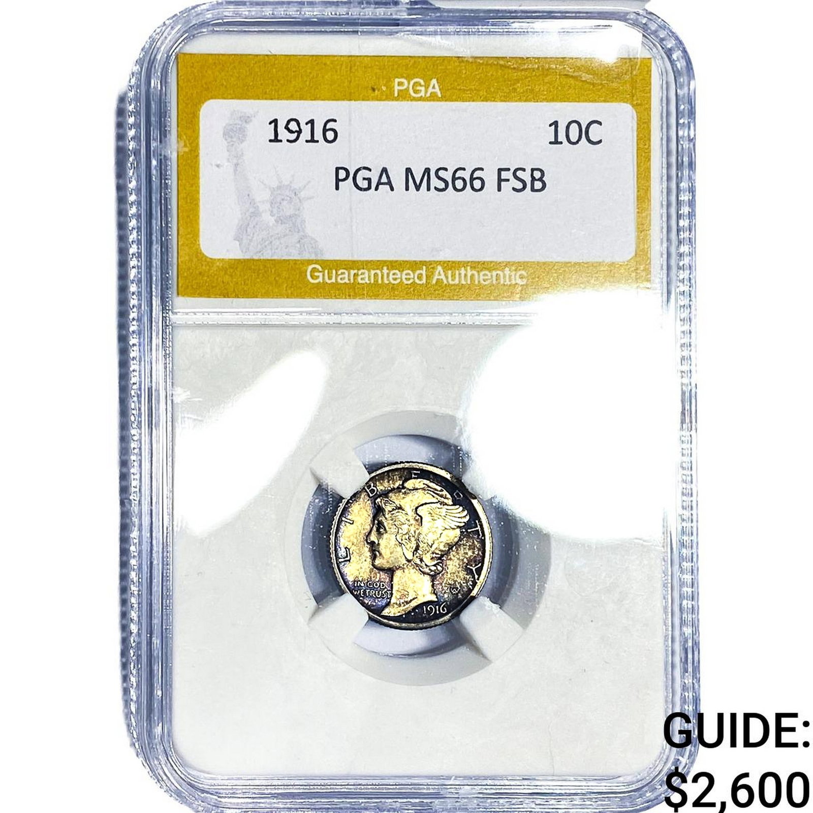 1916 Mercury Silver Dime PGA MS66 FSB: 1916 Mercury Silver Dime PGA MS66 FSB