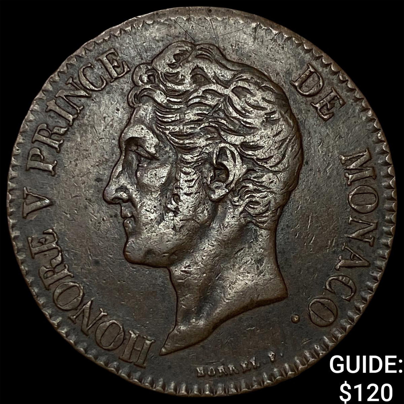 1837 Monaco Copper 5 Centimes Small Head (1 of 2)