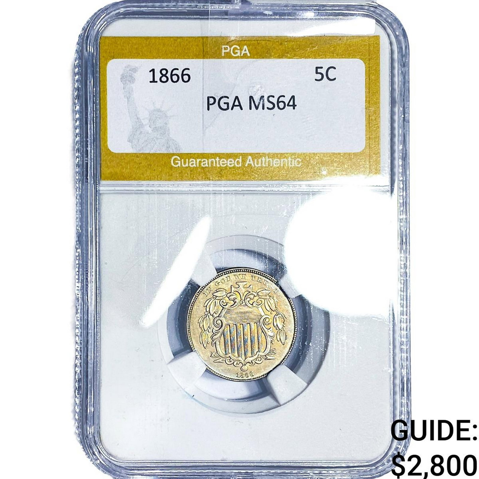 1866 Shield Nickel PGA MS64: 1866 Shield Nickel PGA MS64