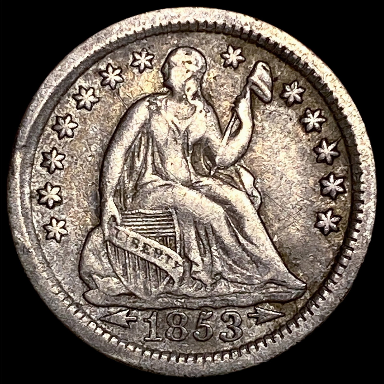 1853-O Silver Seated Liberty Half Dime NEARLY UNCIRCULATED: 1853-O Silver Seated Liberty Half Dime NEARLY UNCIRCULATED
