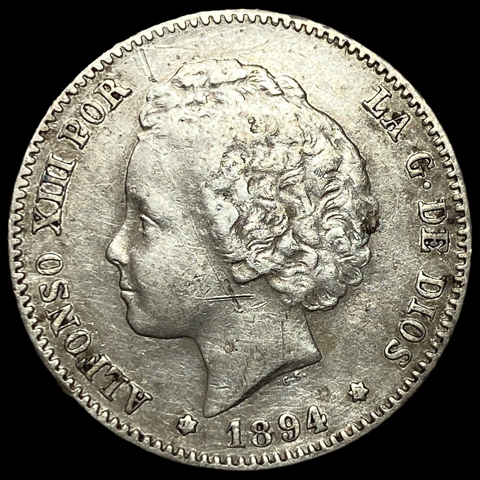 1894 Spain Silver 1 Peseta: 1894 Spain Silver 1 Peseta
