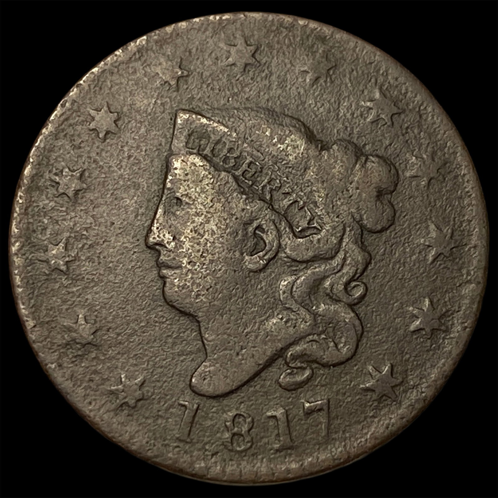 1817 Coronet Head Large Cent NICELY CIRCULATED: 1817 Coronet Head Large Cent NICELY CIRCULATED
