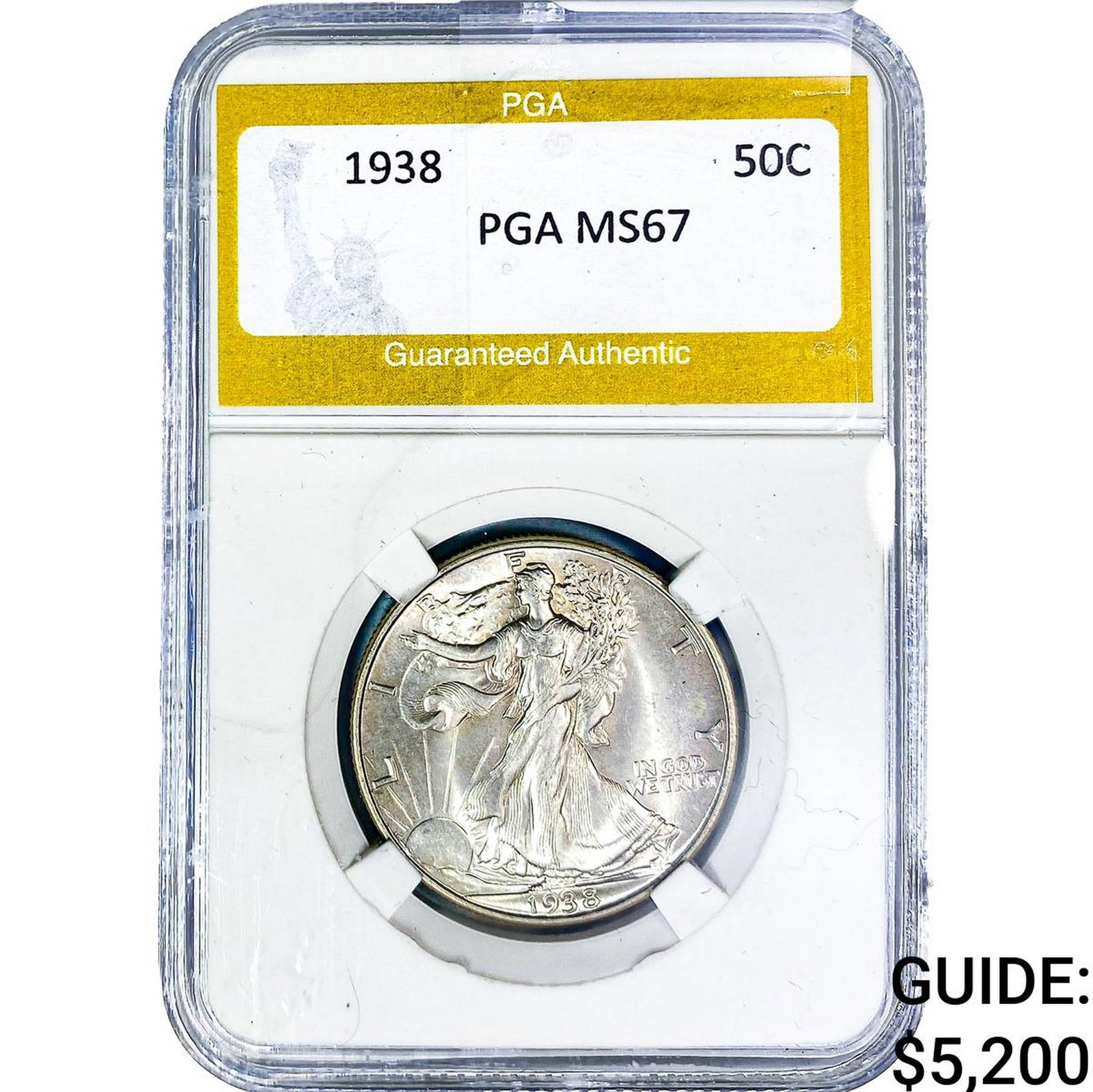 1938 Walking Liberty Half Dollar PGA MS67: 1938 Walking Liberty Half Dollar PGA MS67