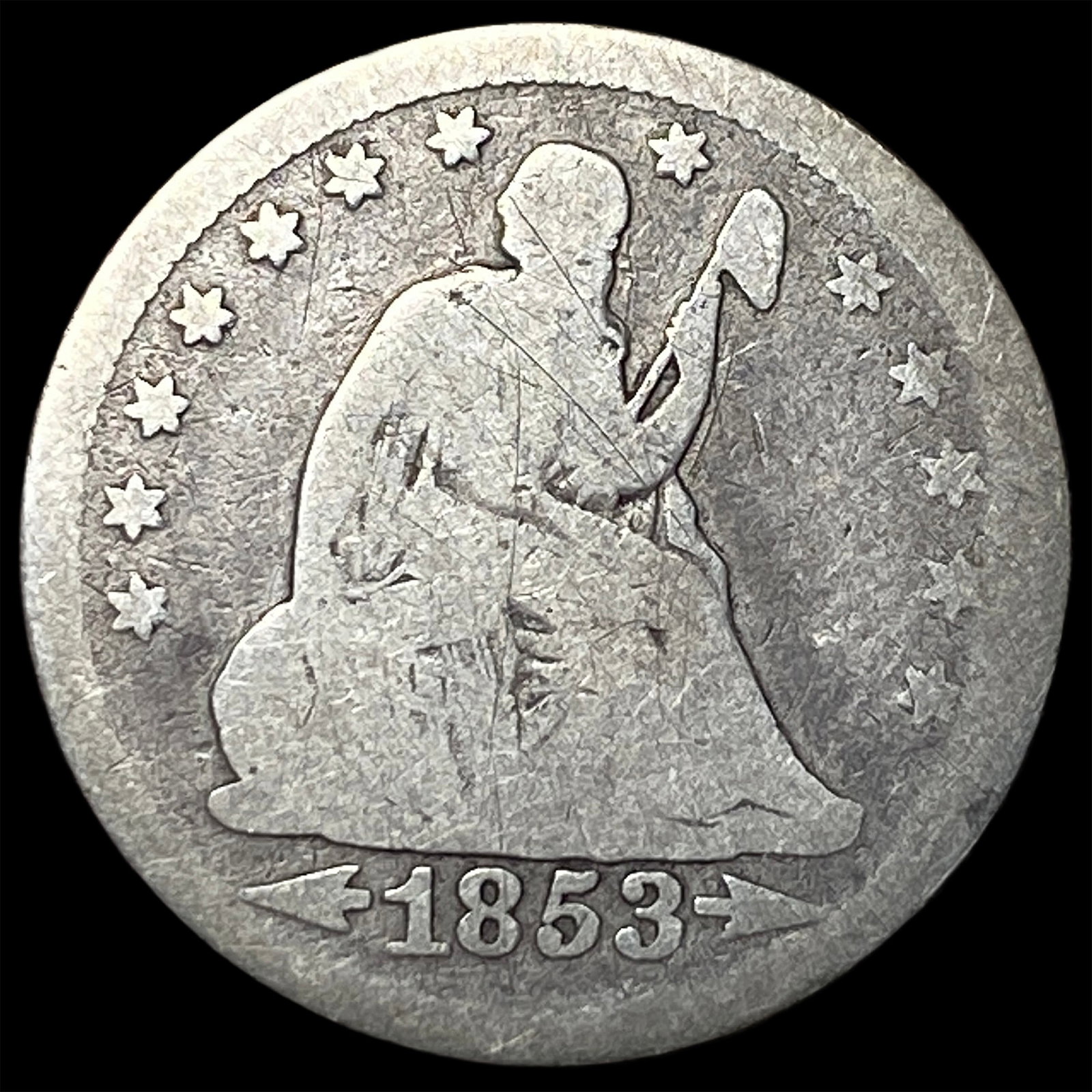 1853 Arrows/Rays Seated Liberty Quarter NICELY CIRCULATED: 1853 Arrows/Rays Seated Liberty Quarter NICELY CIRCULATED