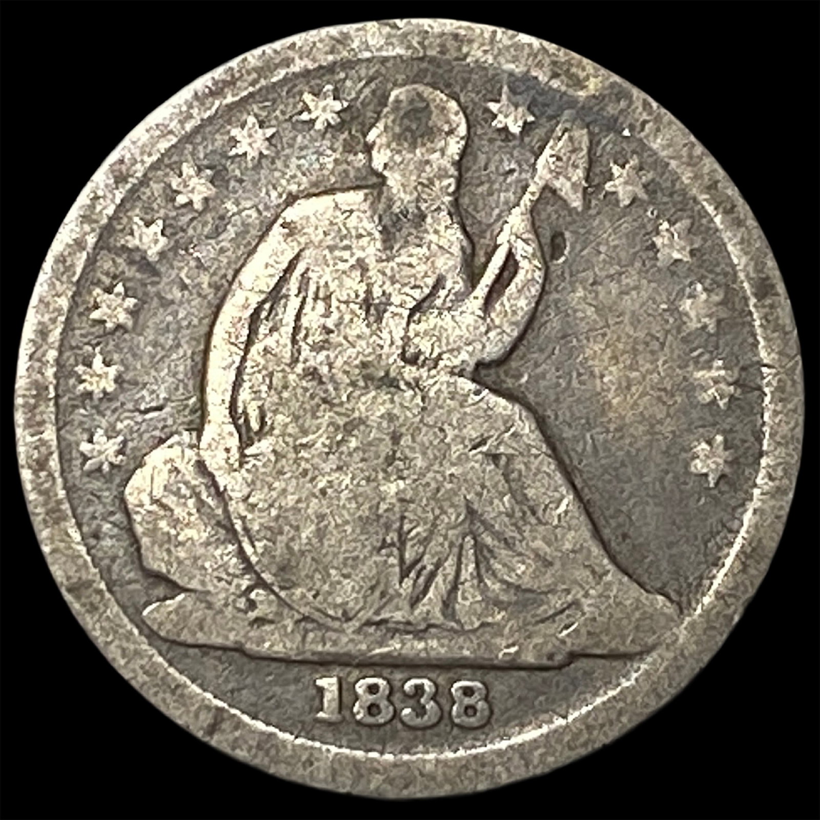 1838 Silver Seated Liberty Dime NICELY CIRCULATED: 1838 Silver Seated Liberty Dime NICELY CIRCULATED