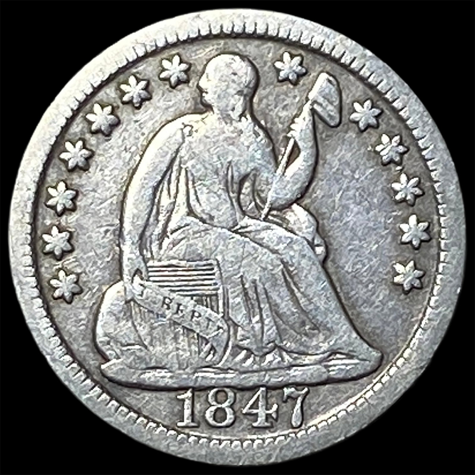 1847 Silver Seated Liberty Half Dime LIGHTLY CIRCULATED: 1847 Silver Seated Liberty Half Dime LIGHTLY CIRCULATED