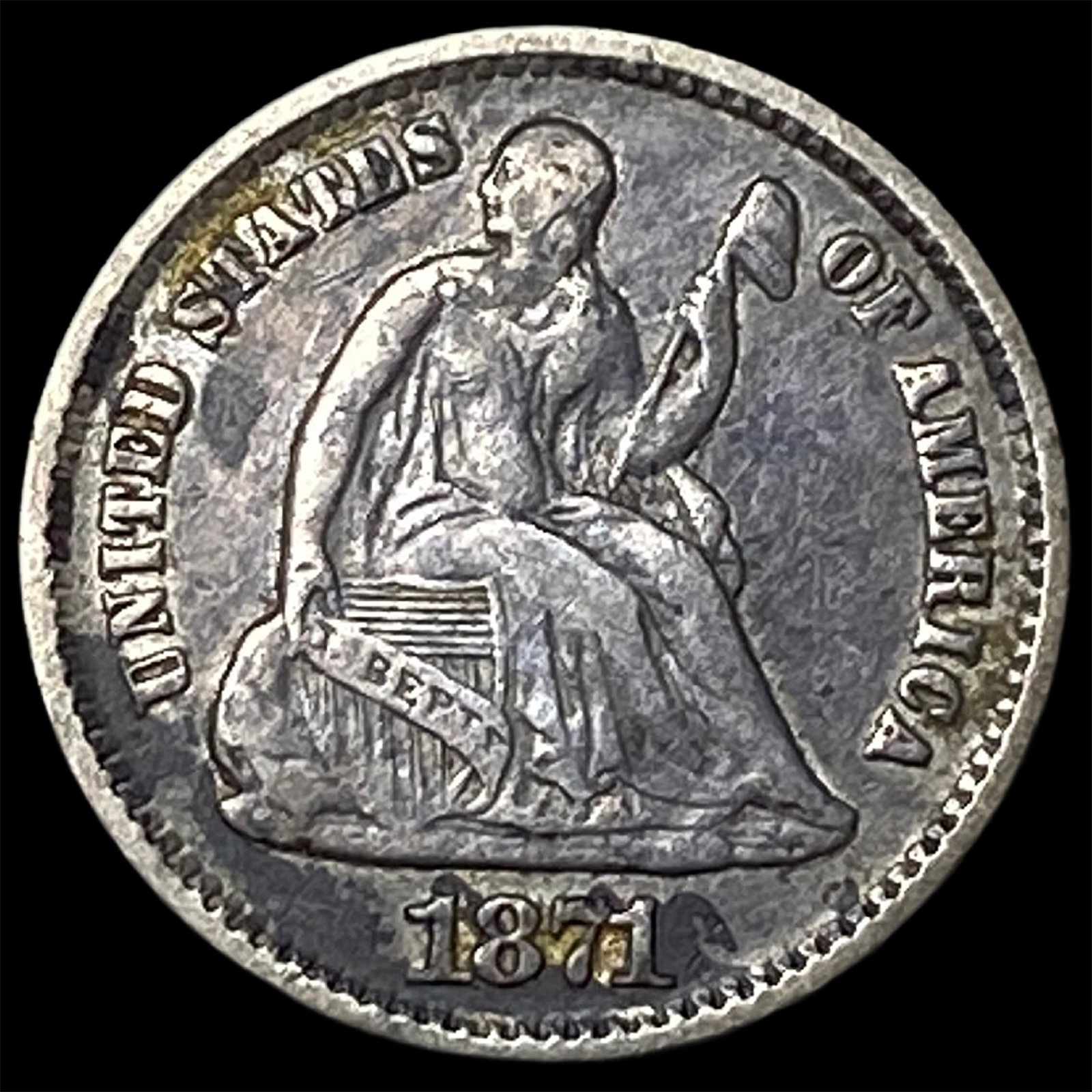 1871 Silver Seated Liberty Half Dime NEARLY UNCIRCULATED: 1871 Silver Seated Liberty Half Dime NEARLY UNCIRCULATED