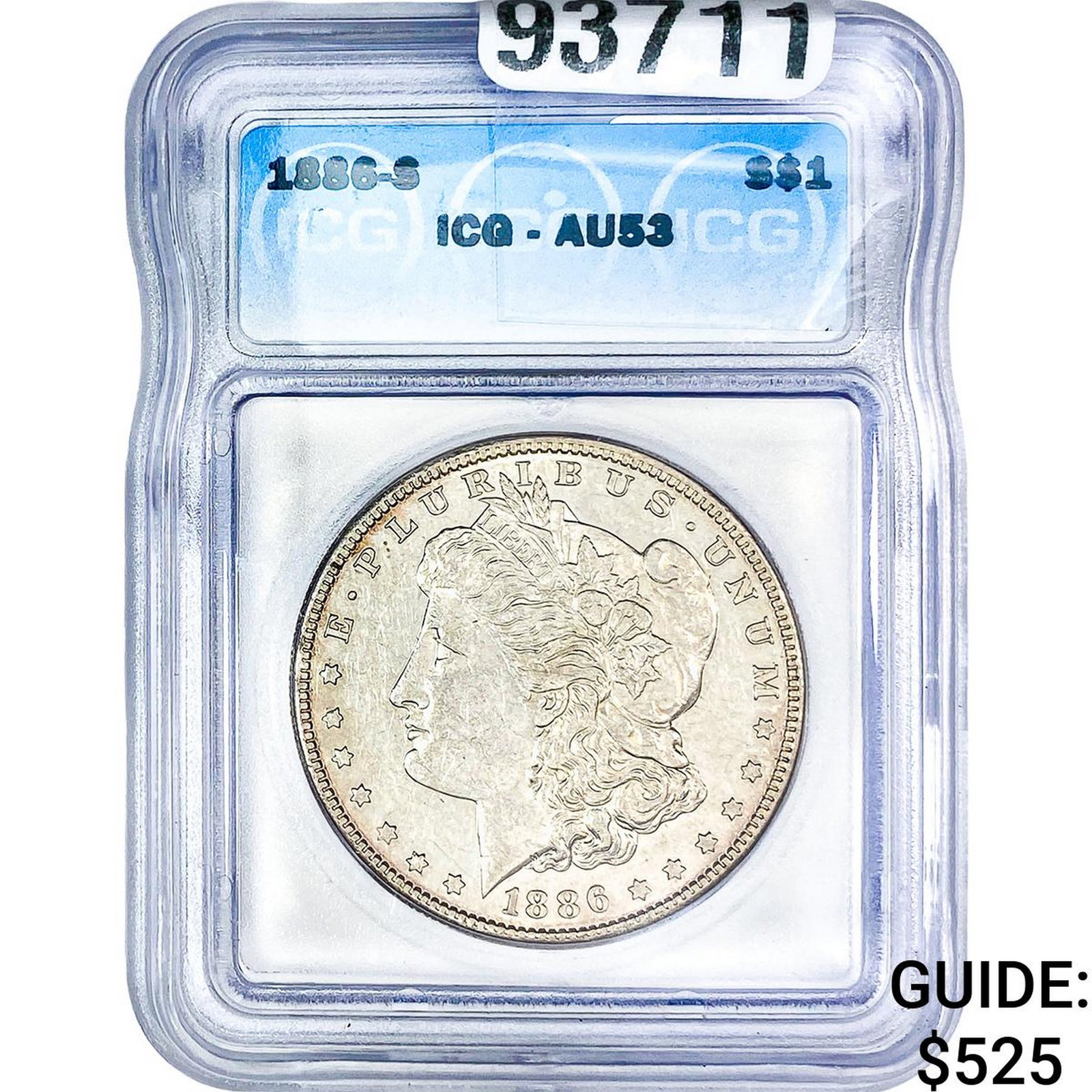 1886-S Morgan Silver Dollar ICG AU53: 1886-S Morgan Silver Dollar ICG AU53