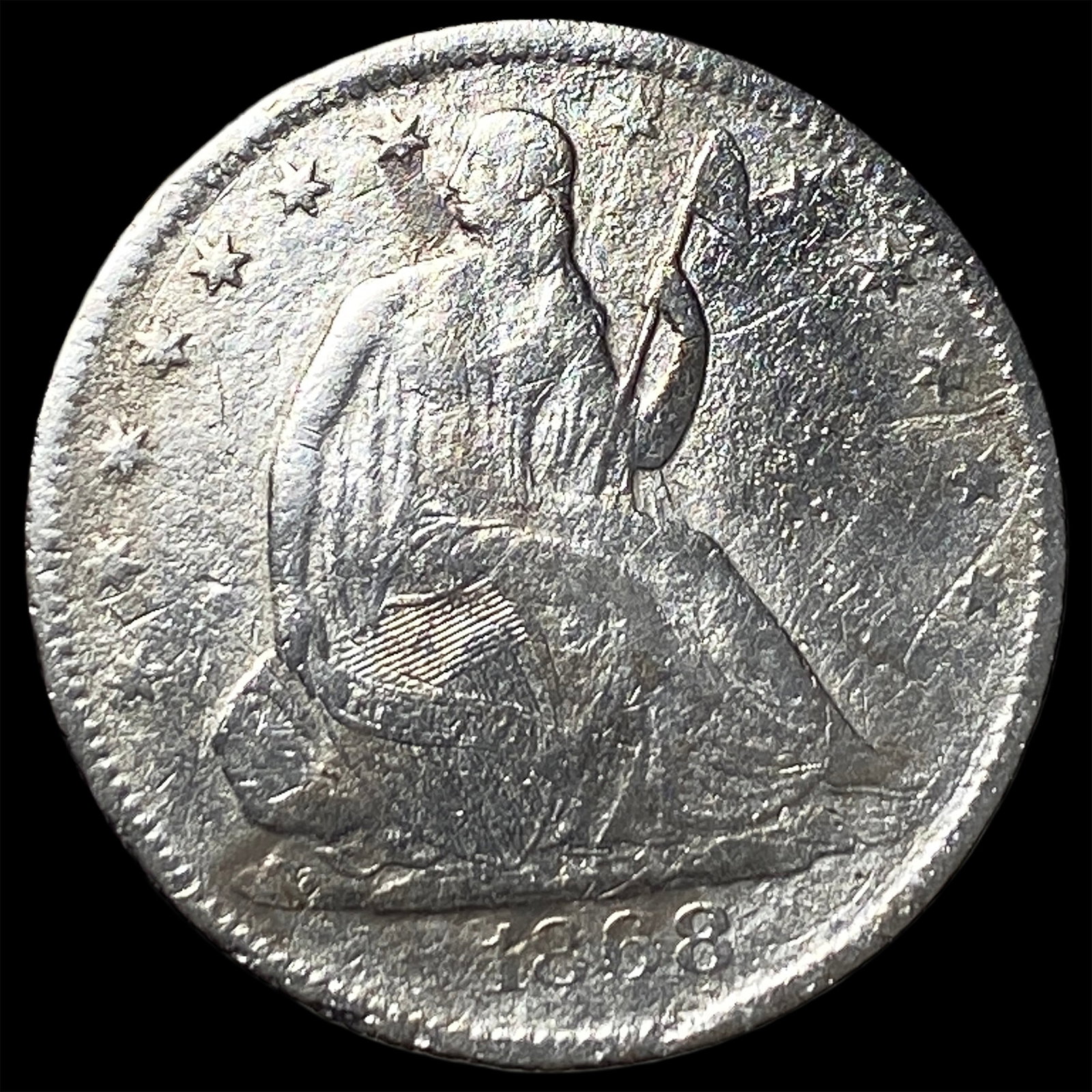 1868-S Silver Seated Liberty Half Dollar NICELY CIRCULATED: 1868-S Silver Seated Liberty Half Dollar NICELY CIRCULATED