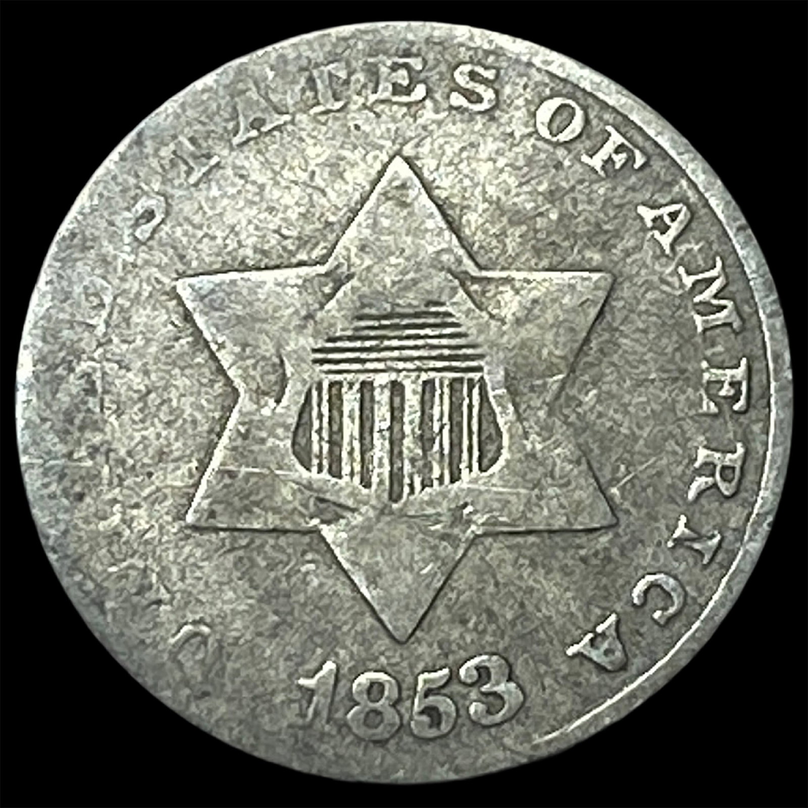 1853 Silver Three-Cent Piece NICELY CIRCULATED: 1853 Silver Three-Cent Piece NICELY CIRCULATED