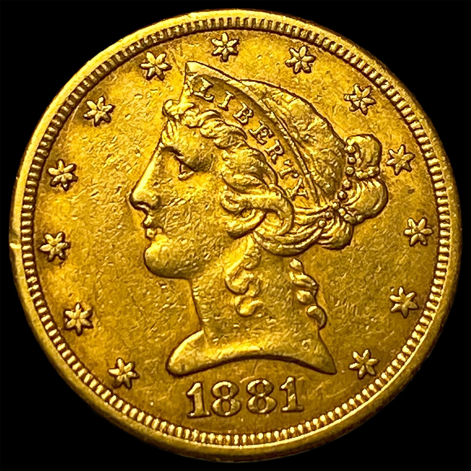 1881 Liberty Head Gold $5 Half Eagle CLOSELY UNCIRCULATED: 1881 Liberty Head Gold $5 Half Eagle CLOSELY UNCIRCULATED