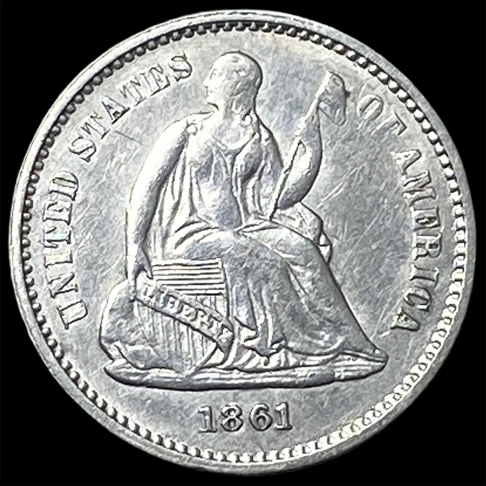 1861 Silver Seated Liberty Half Dime CLOSELY UNCIRCULATED: 1861 Silver Seated Liberty Half Dime CLOSELY UNCIRCULATED