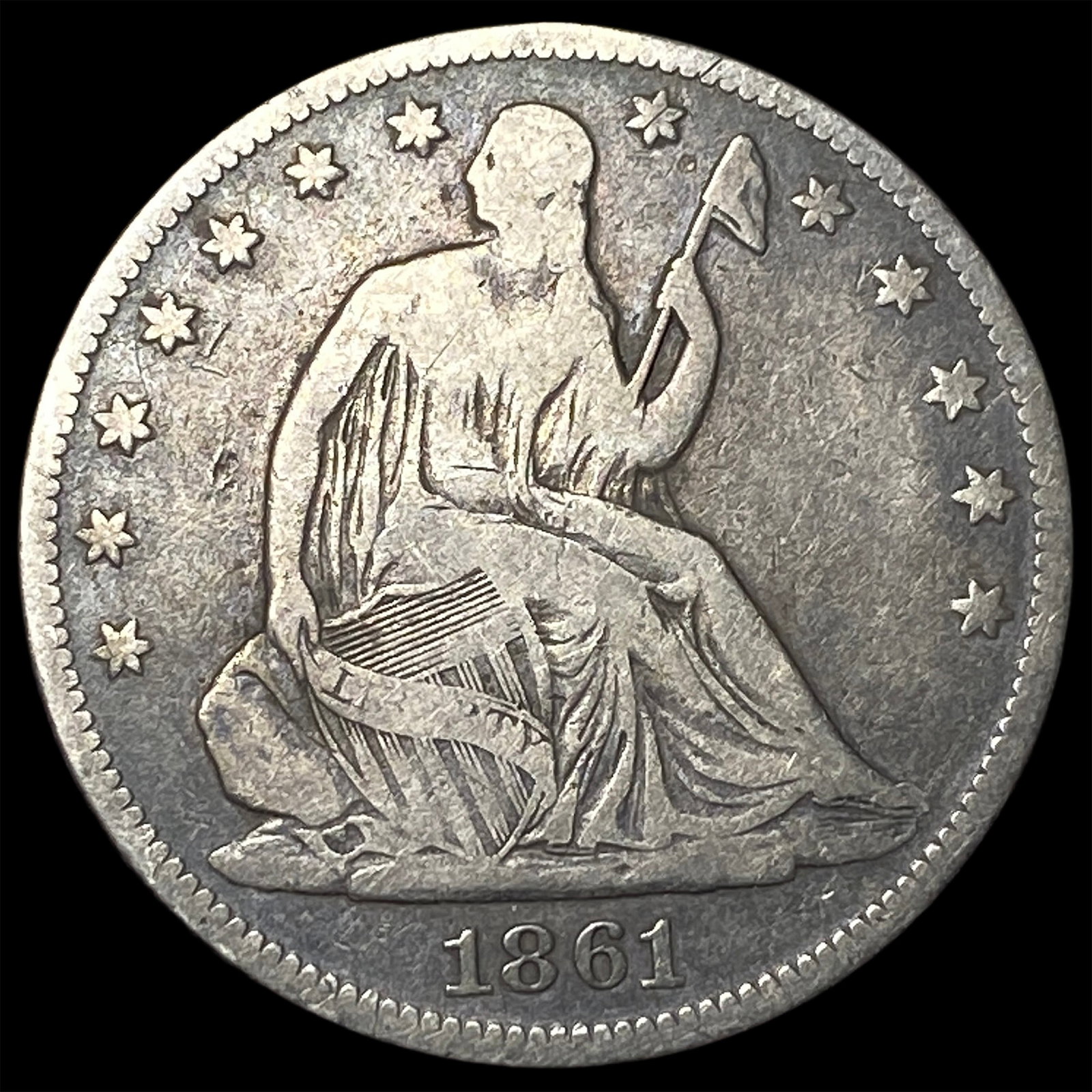 1861-O Silver Seated Liberty Half Dollar LIGHTLY CIRCULATED: 1861-O Silver Seated Liberty Half Dollar LIGHTLY CIRCULATED