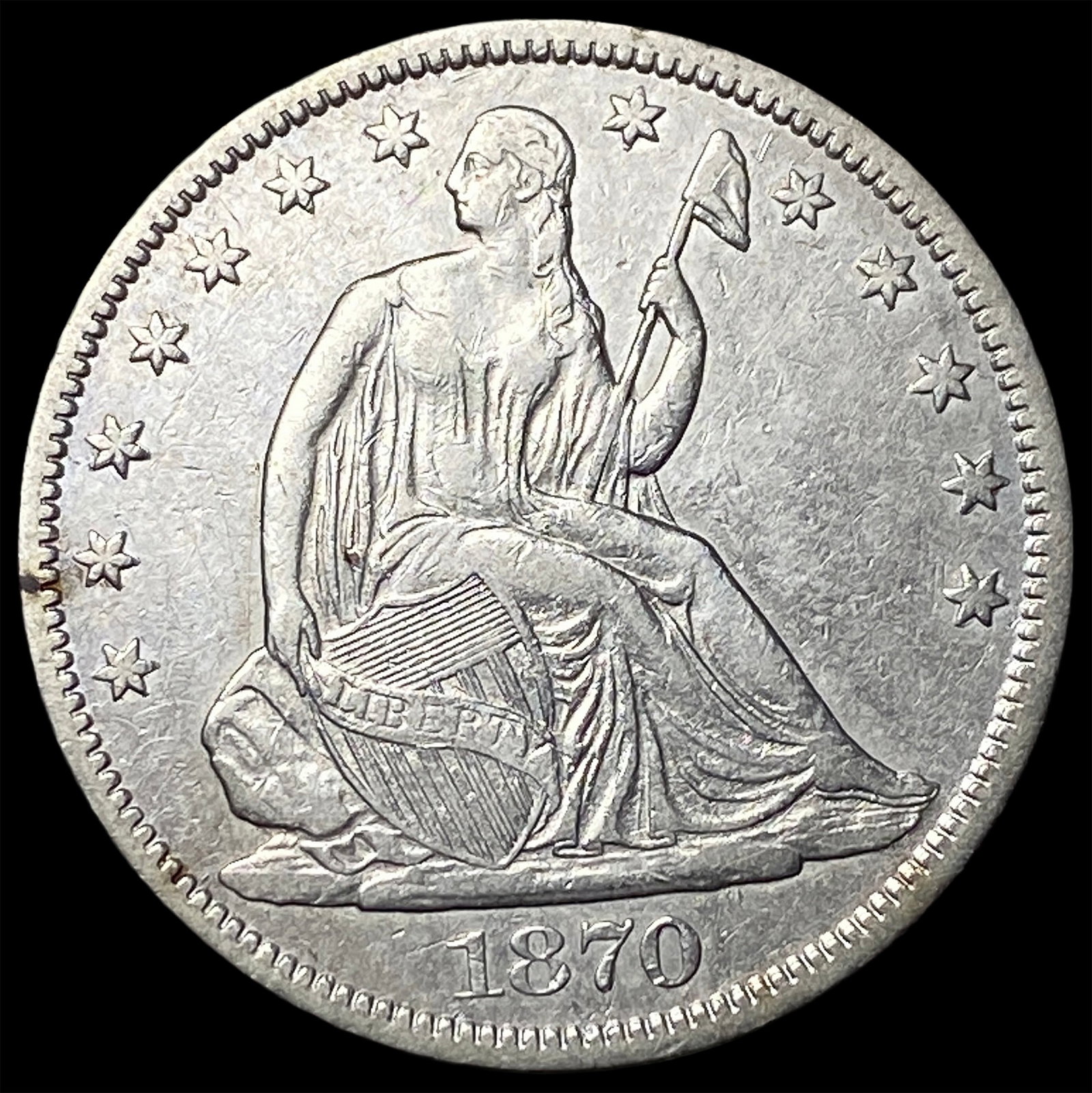 1870-S Silver Seated Liberty Half Dollar NEARLY UNCIRCULATED: 1870-S Silver Seated Liberty Half Dollar NEARLY UNCIRCULATED