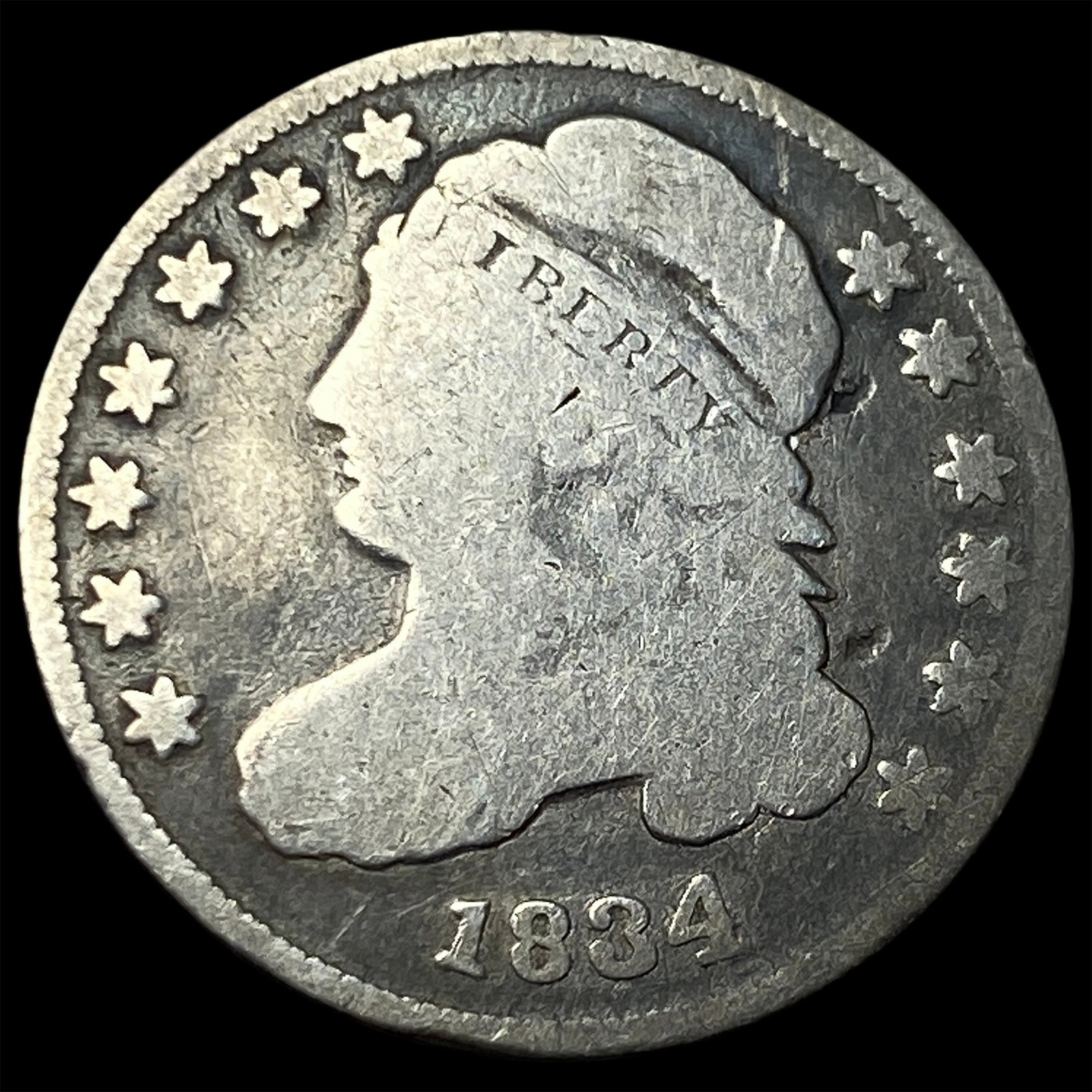 1834 Silver Capped Bust Dime NICELY CIRCULATED: 1834 Silver Capped Bust Dime NICELY CIRCULATED