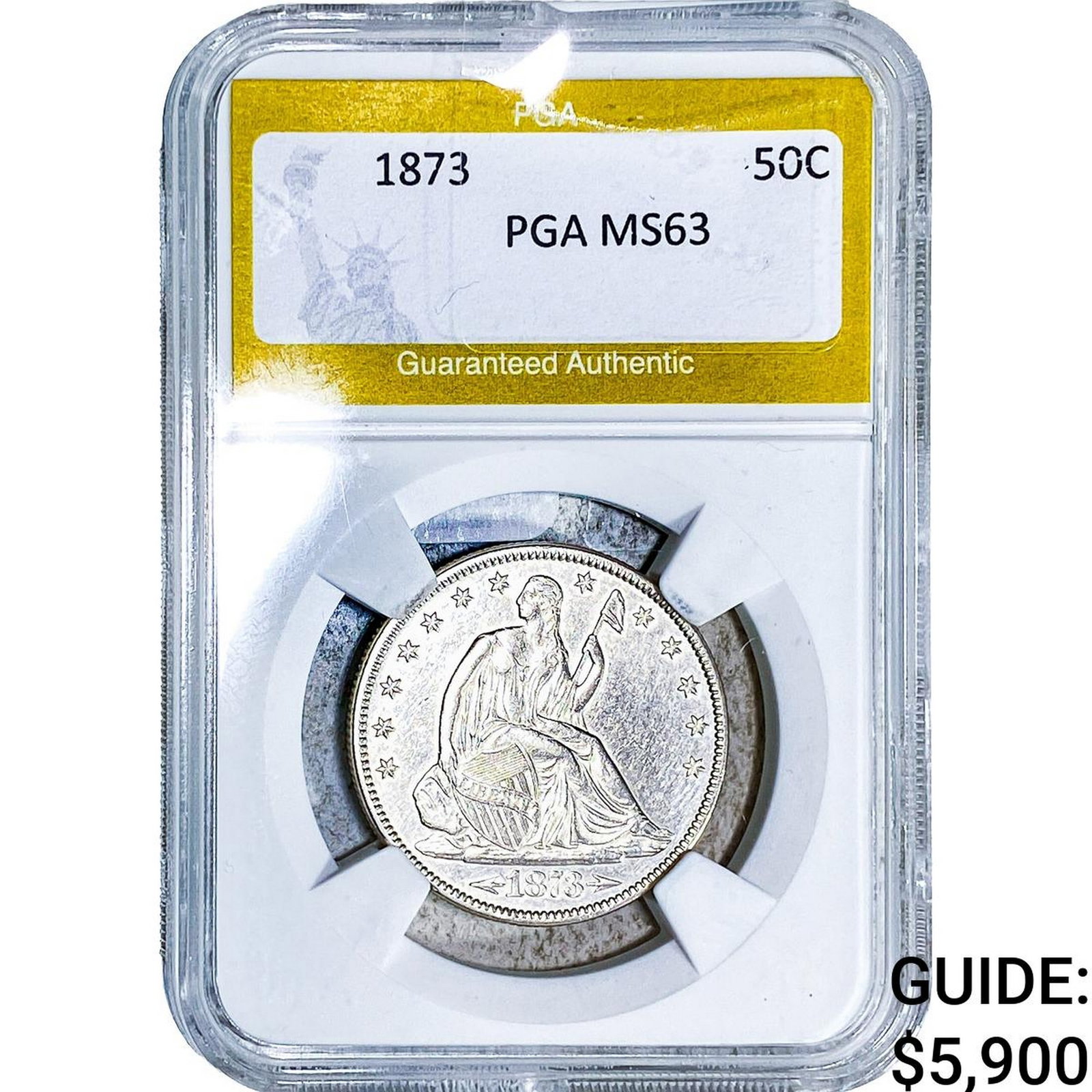 1873 Seated Liberty Half Dollar PGA MS63: 1873 Seated Liberty Half Dollar PGA MS63