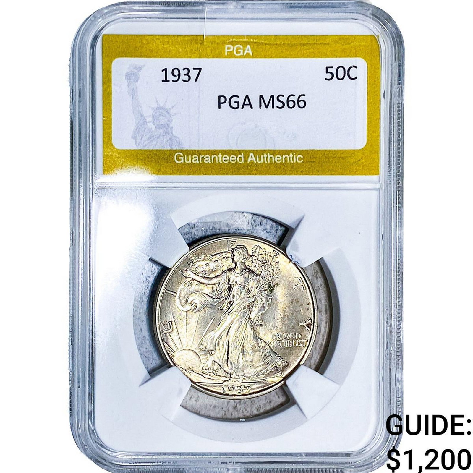 1937 Walking Liberty Half Dollar PGA MS66: 1937 Walking Liberty Half Dollar PGA MS66