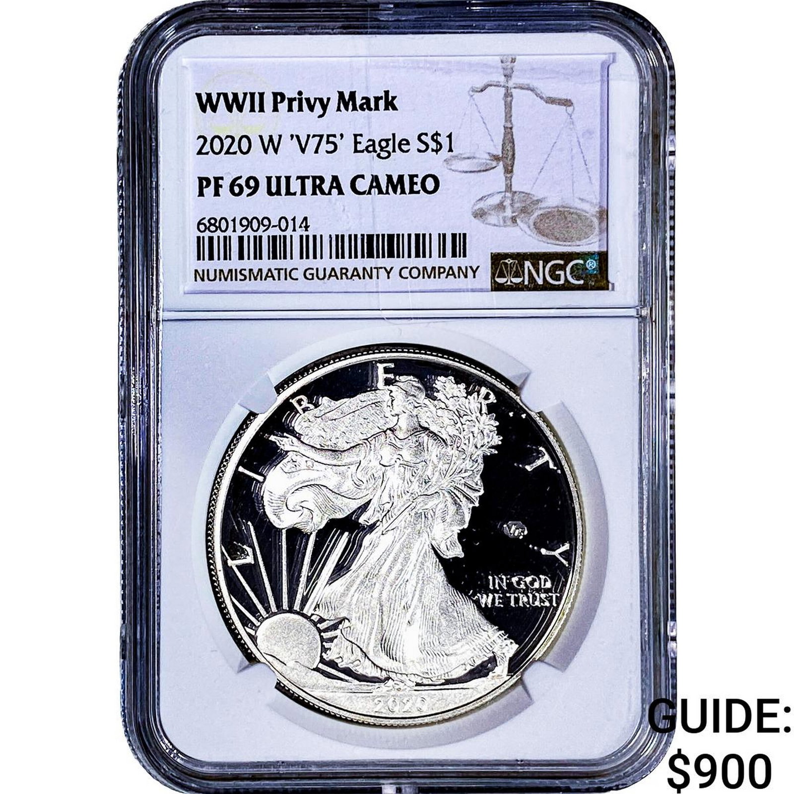 2020-W 'V75' Silver Eagle NGC PF69 WWII Privy Mark: 2020-W 'V75' Silver Eagle NGC PF69 WWII Privy Mark