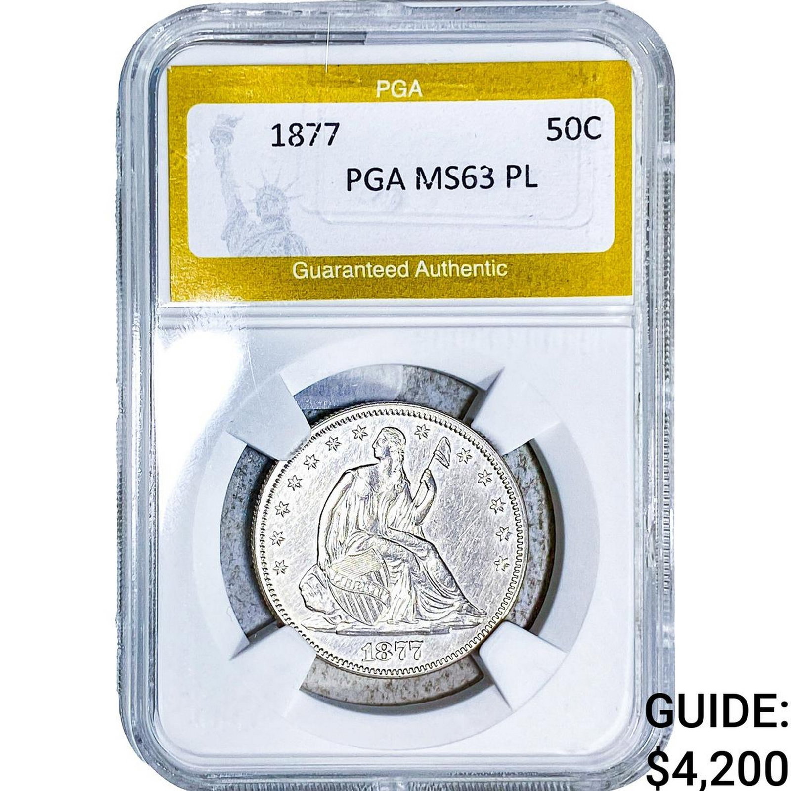 1877 Seated Liberty Half Dollar PGA MS63 PL: 1877 Seated Liberty Half Dollar PGA MS63 PL