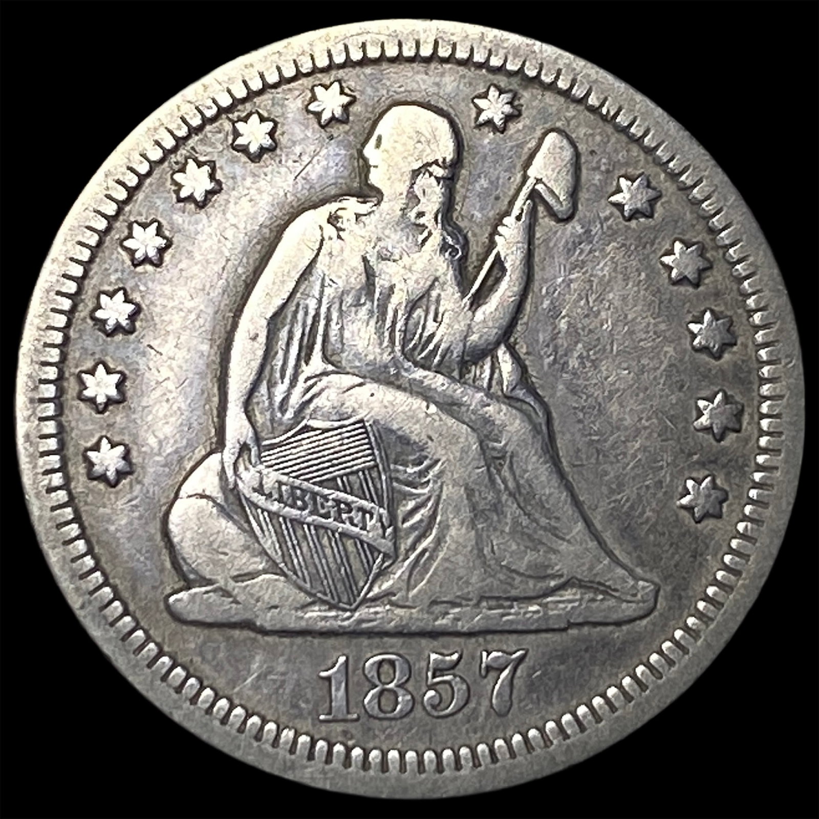1857 Silver Seated Liberty Quarter LIGHTLY CIRCULATED: 1857 Silver Seated Liberty Quarter LIGHTLY CIRCULATED