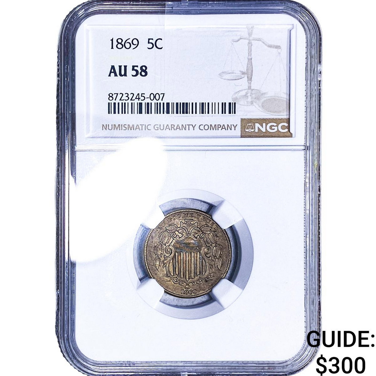 1869 Shield Nickel NGC AU58: 1869 Shield Nickel NGC AU58