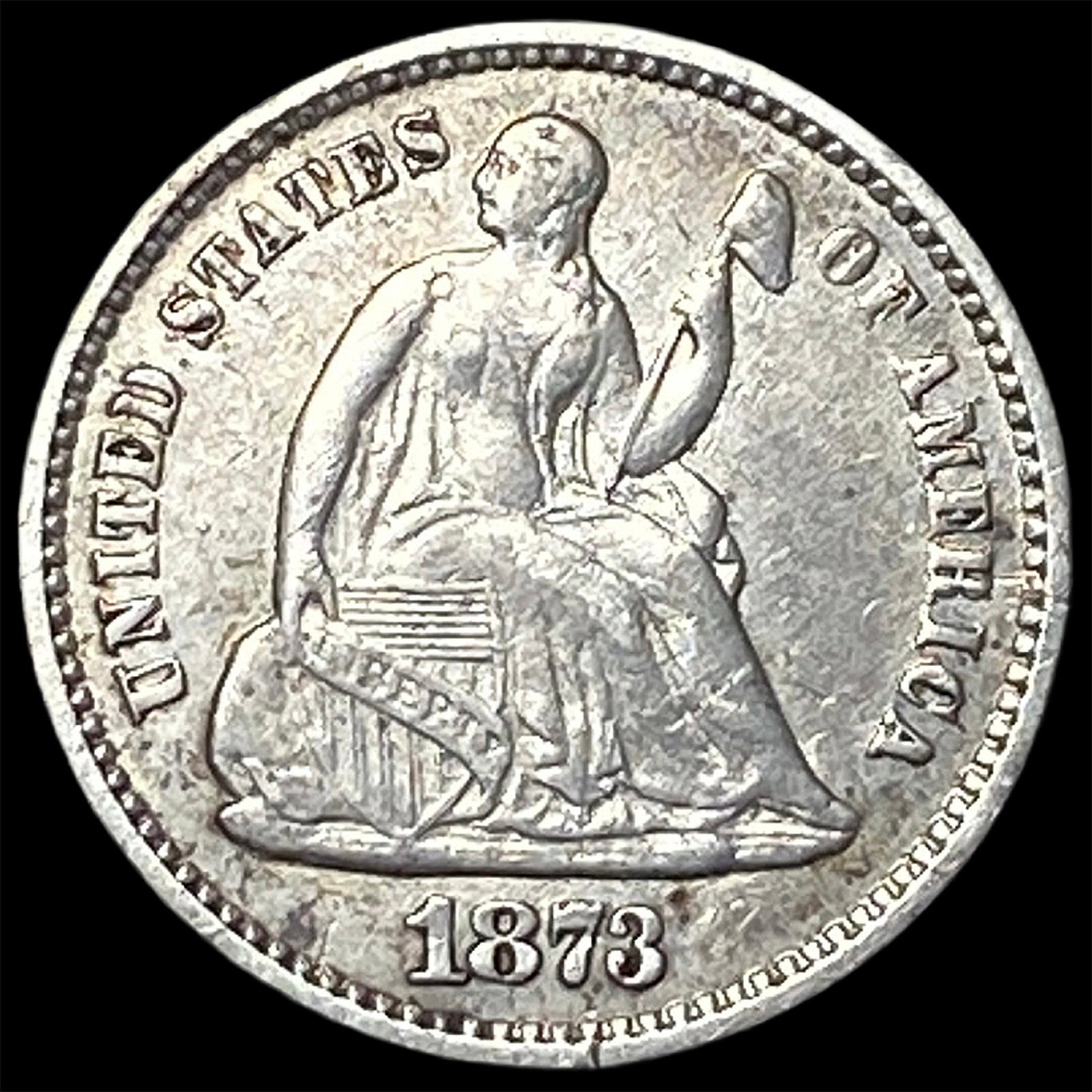 1873 Seated Liberty Half Dime CLOSELY UNCIRCULATED: 1873 Seated Liberty Half Dime CLOSELY UNCIRCULATED