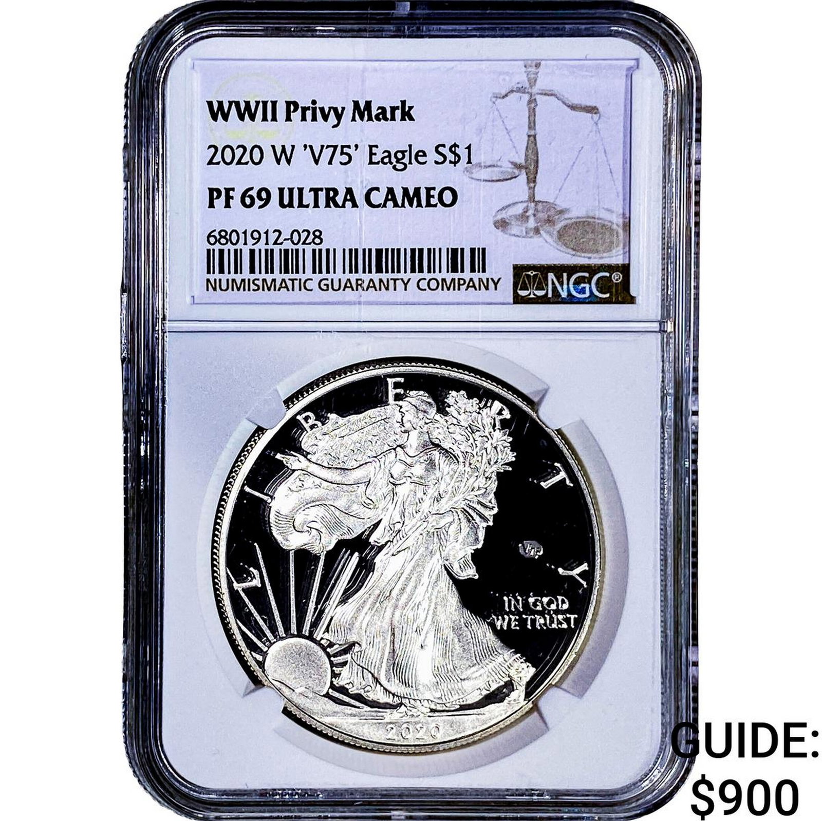 2020 W 'V75' Silver Eagle NGC PF69 WWI Privy Mark: 2020 W 'V75' Silver Eagle NGC PF69 WWI Privy Mark
