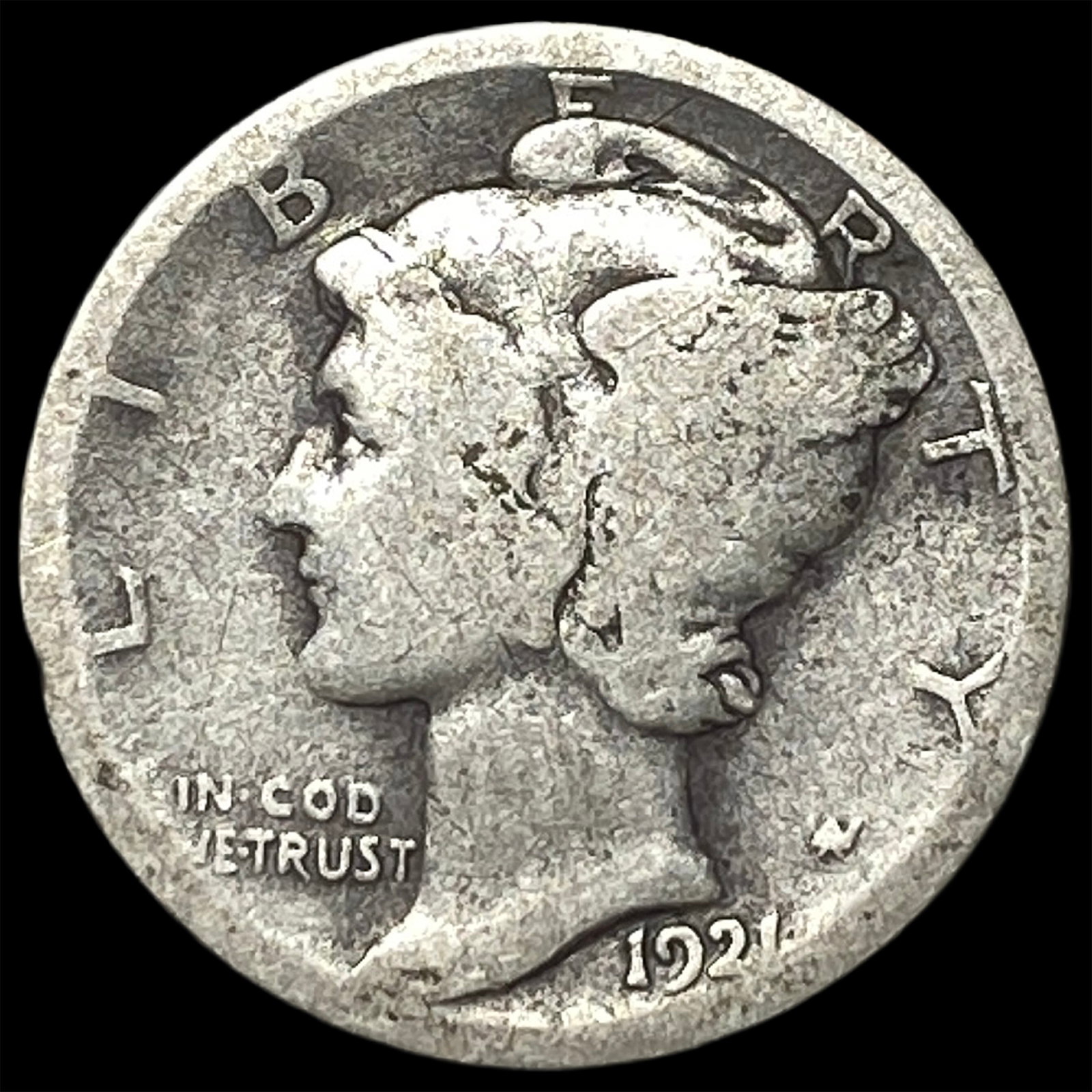 1921 Silver Mercury Dime NICELY CIRCULATED: 1921 Silver Mercury Dime NICELY CIRCULATED