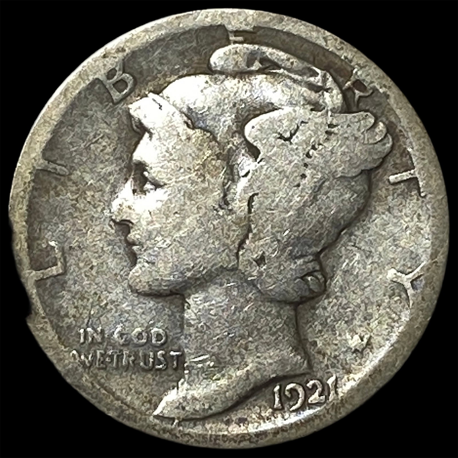1921-D Silver Mercury Dime NICELY CIRCULATED: 1921-D Silver Mercury Dime NICELY CIRCULATED