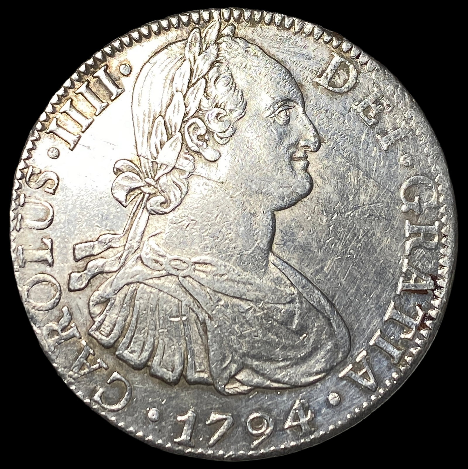 1794-Mo FM Mexico 8 Reales Silver Coin CLOSELY UNCIRCULATED: 1794-Mo FM Mexico 8 Reales Silver Coin CLOSELY UNCIRCULATED