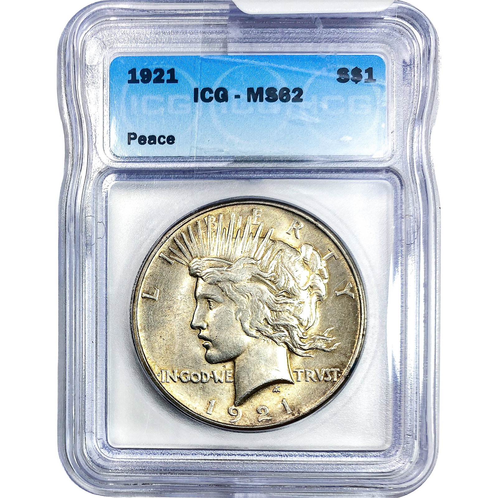 1921 Silver Peace Dollar ICG MS62: 1921 Silver Peace Dollar ICG MS62