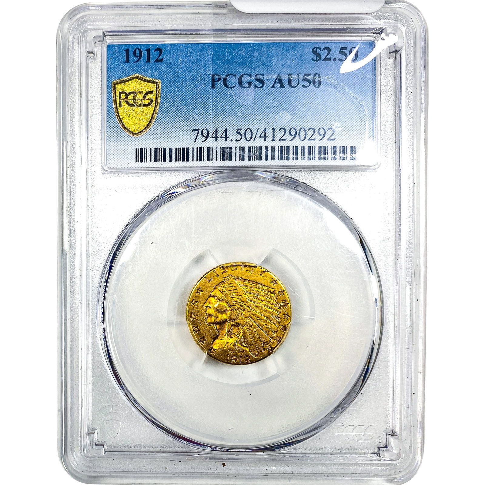 1912 $2.50 Gold Quarter Eagle PCGS AU50: 1912 $2.50 Gold Quarter Eagle PCGS AU50