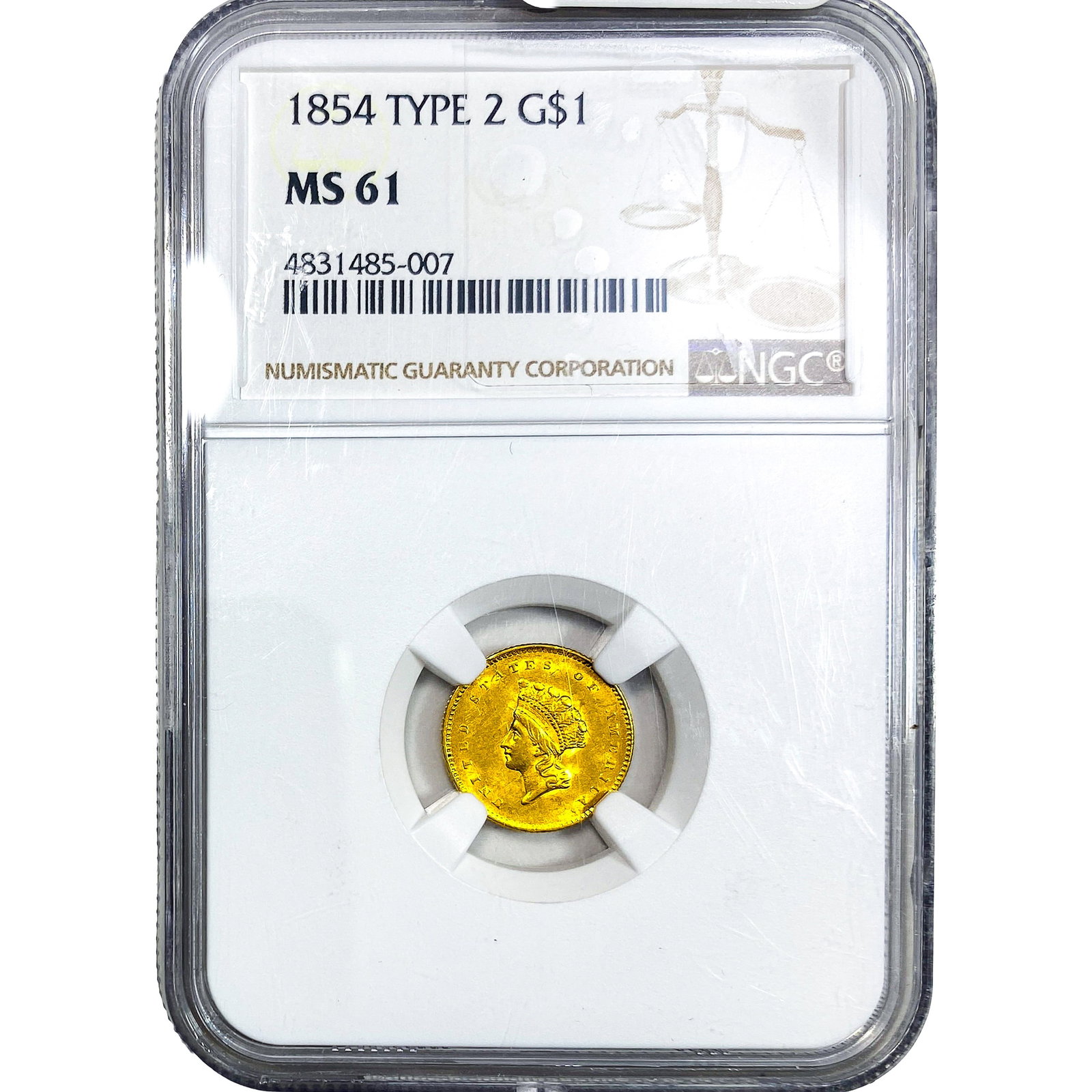1854 Rare Gold Dollar NGC MS61: 1854 Rare Gold Dollar NGC MS61