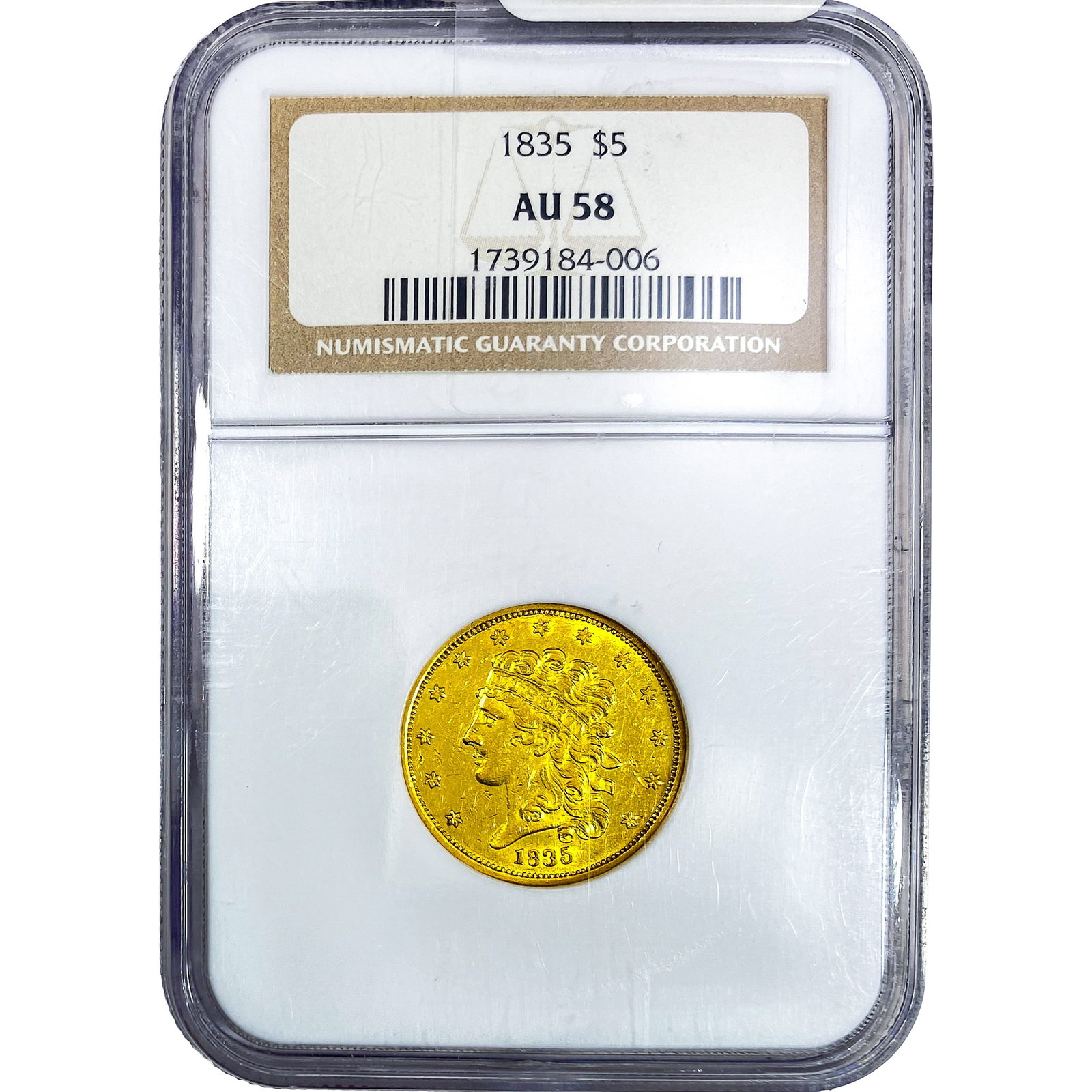 1835 $5 Gold Half Eagle NGC AU58: 1835 $5 Gold Half Eagle NGC AU58