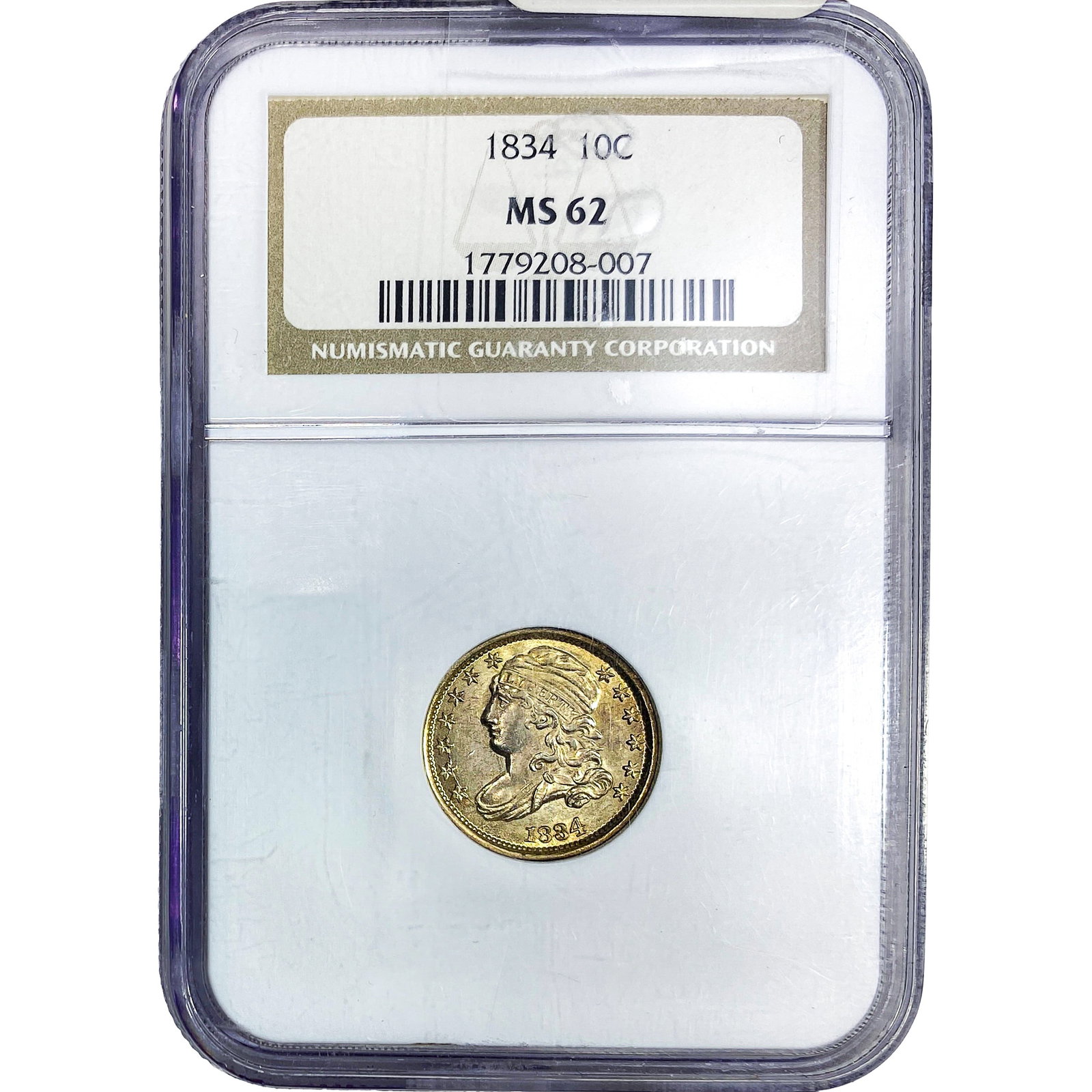 1834 Capped Bust Dime NGC MS62: 1834 Capped Bust Dime NGC MS62