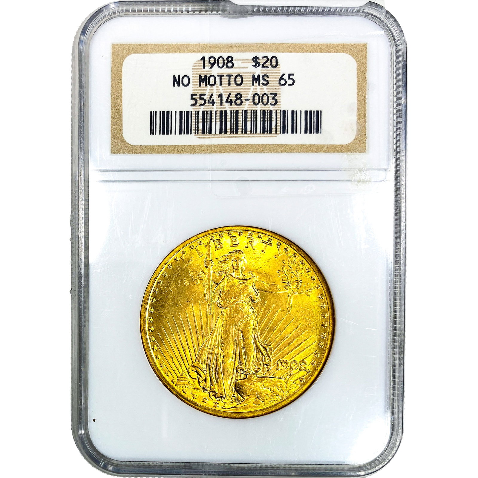 1908 $20 Gold Double Eagle NGC MS65 No Motto: 1908 $20 Gold Double Eagle NGC MS65 No Motto