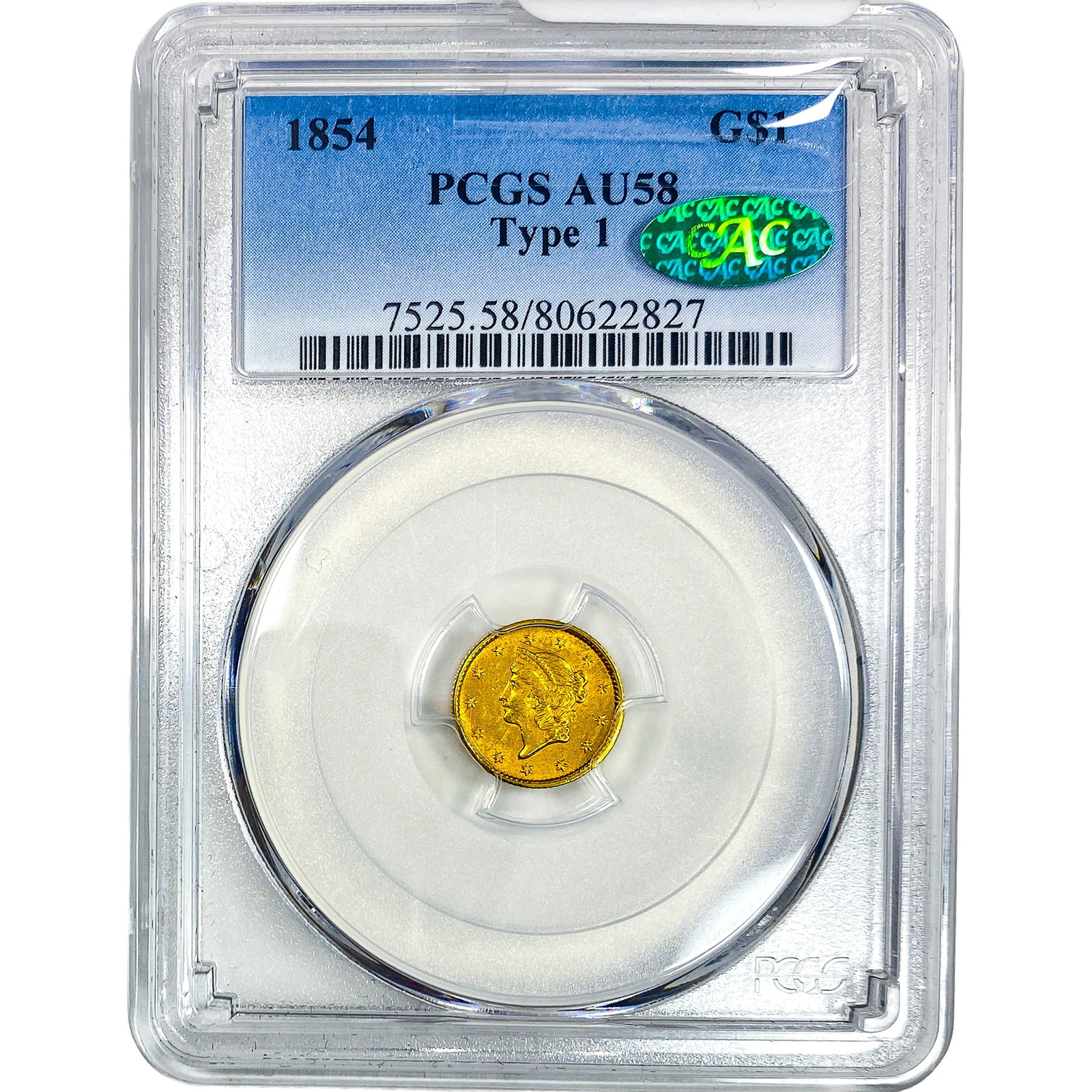 1854 Rare Gold Dollar PCGS AU58: 1854 Rare Gold Dollar PCGS AU58